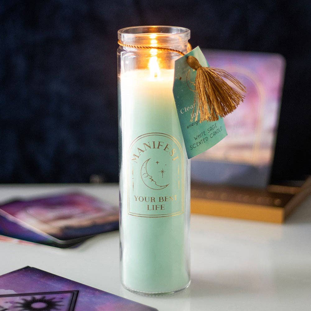 Bougie tube à sauge blanche avec cristaux de quartz clair