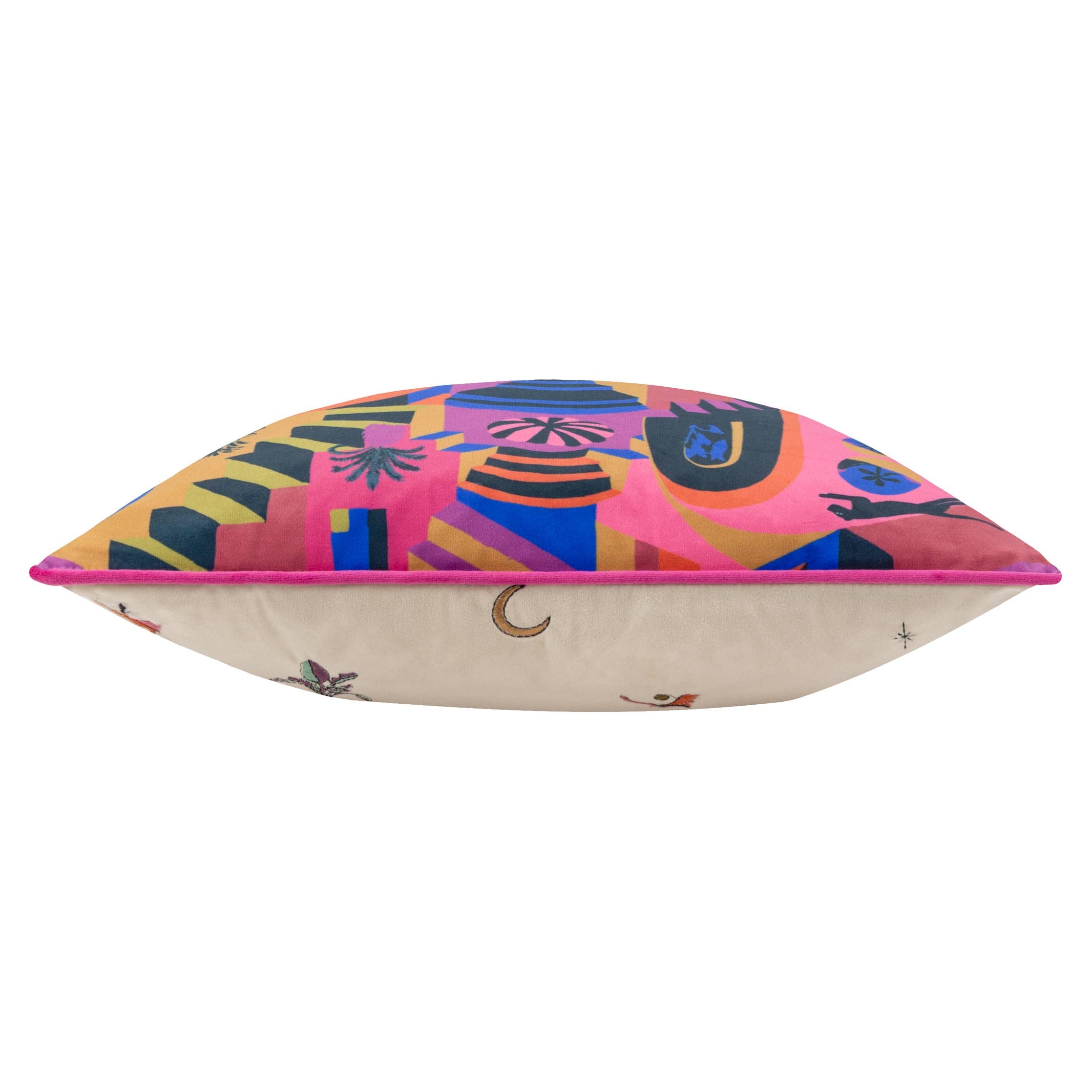 Coussin en velours brodé multicolore Eivissa: Multicolore / Garni en polyester / 43 x 43 cm