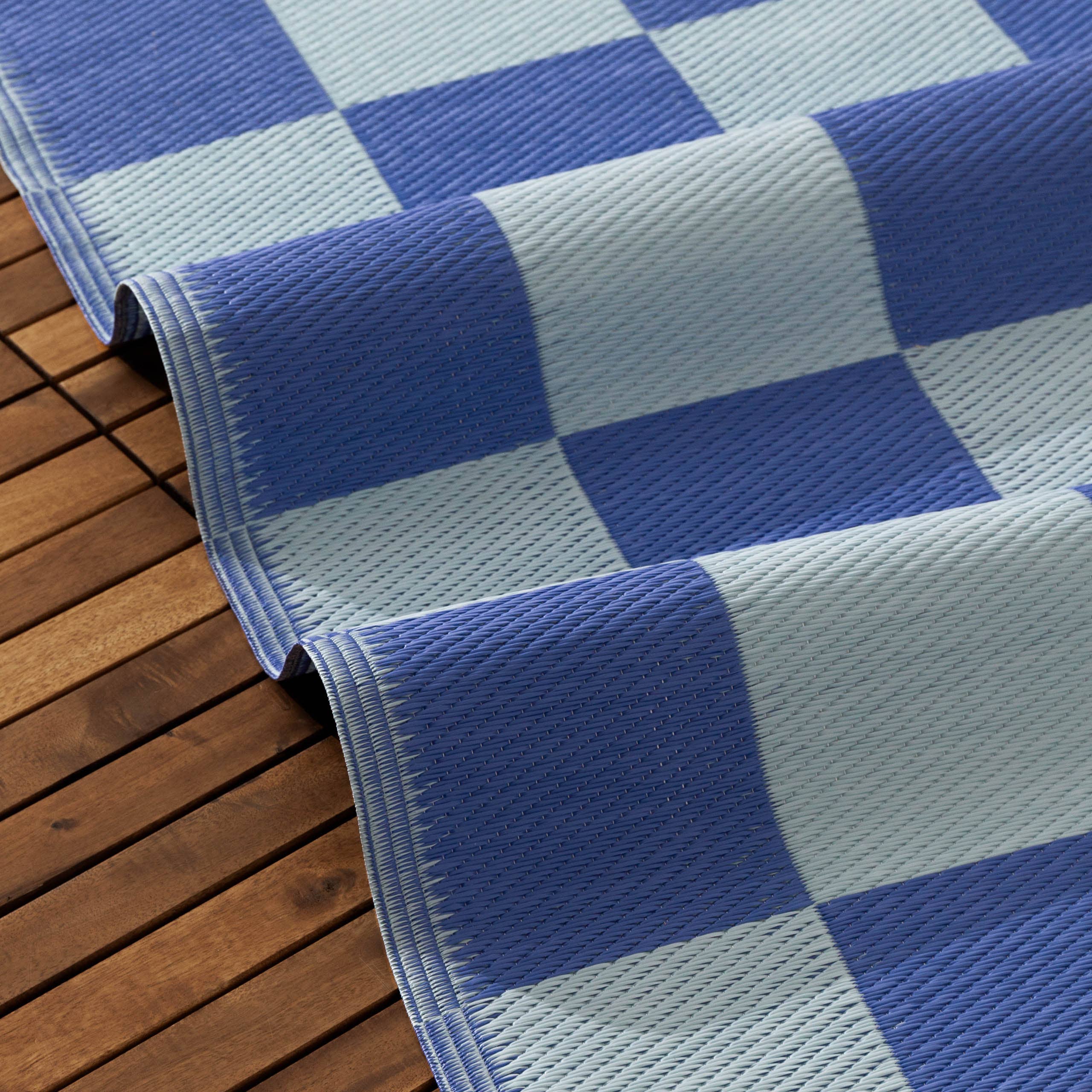 Tapis d’extérieur à damier 120 x 180 cm 100 % recyclé bleu: Bleu / 120 x 180 cm
