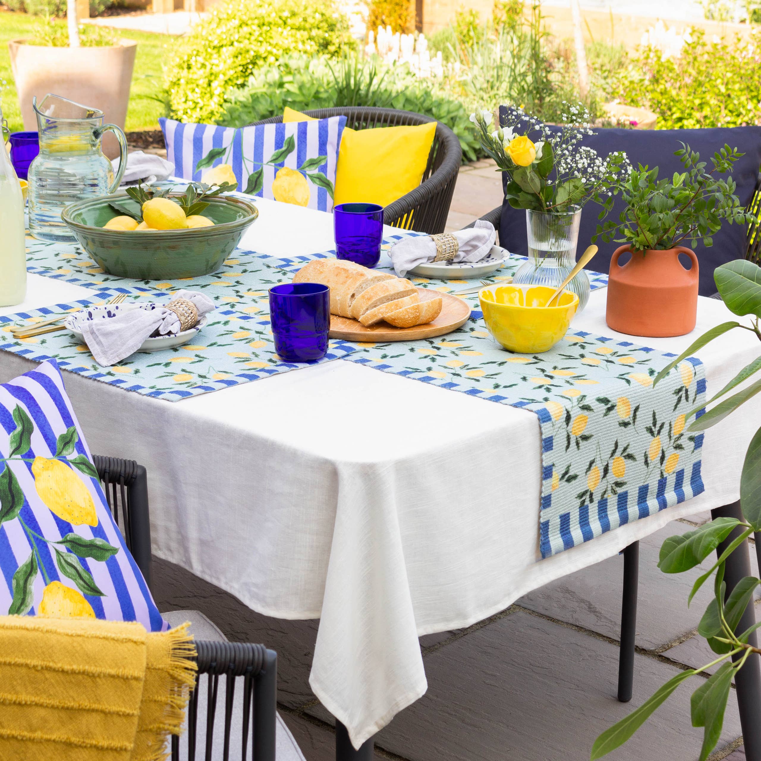 Set de 4 sets de table intérieur/extérieur Lemons, bleu: Bleu / 46 x 36 cm