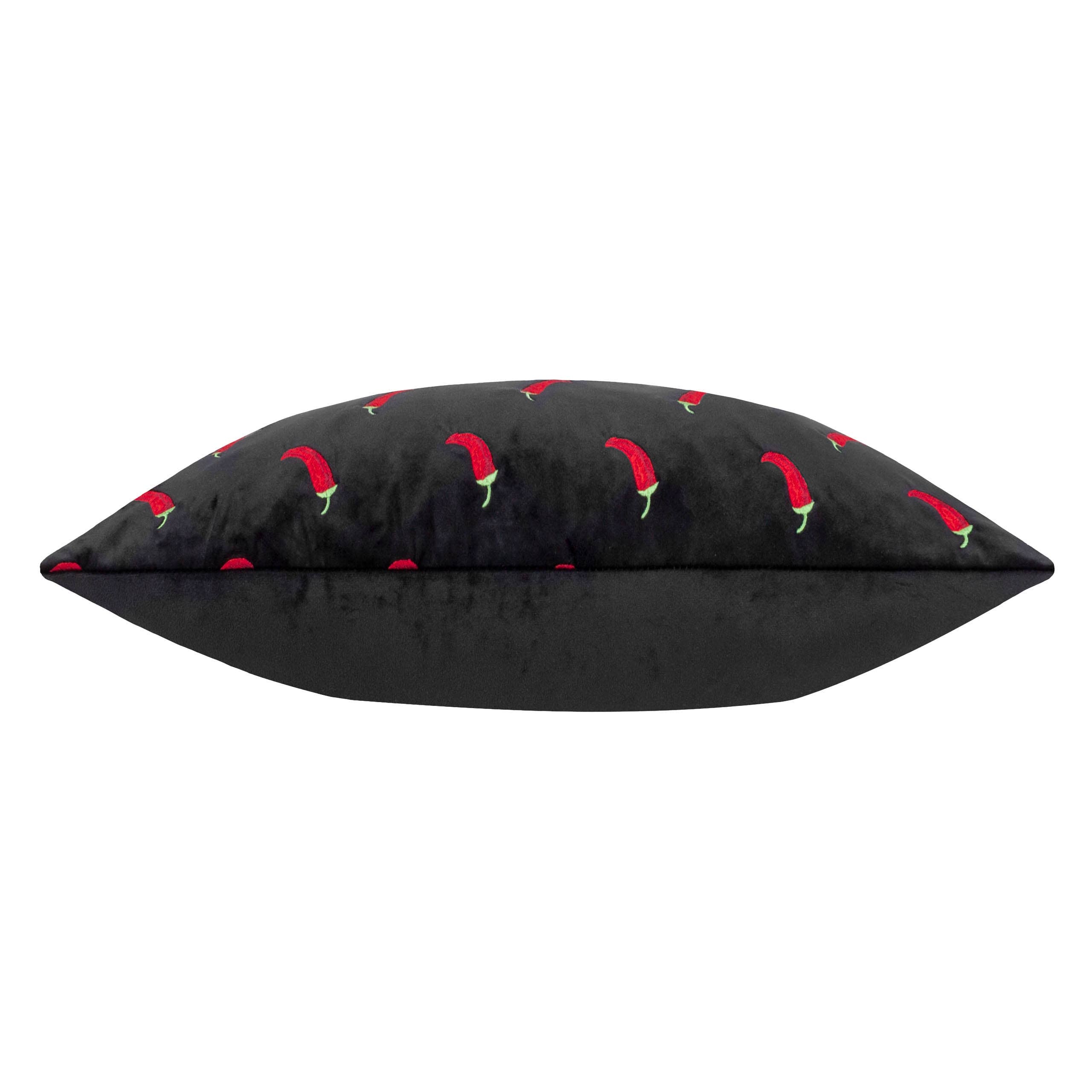 Coussin noir brodé de piments: Noir / Garni en polyester / 40 x 60 cm
