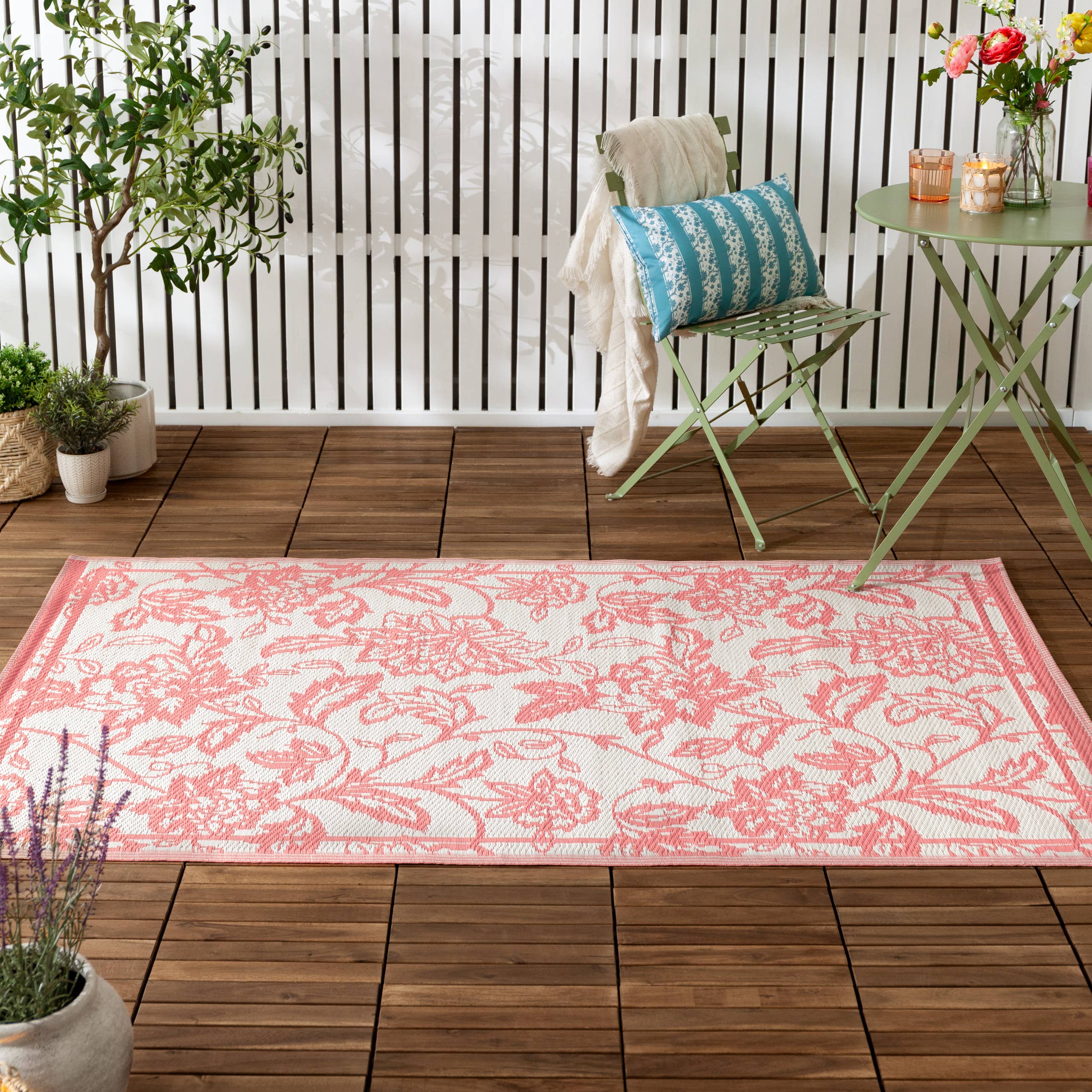 Tapis d'extérieur en jacquard tissé Anemone Pêche/Crème: Pêche/crème / 120 x 180 cm