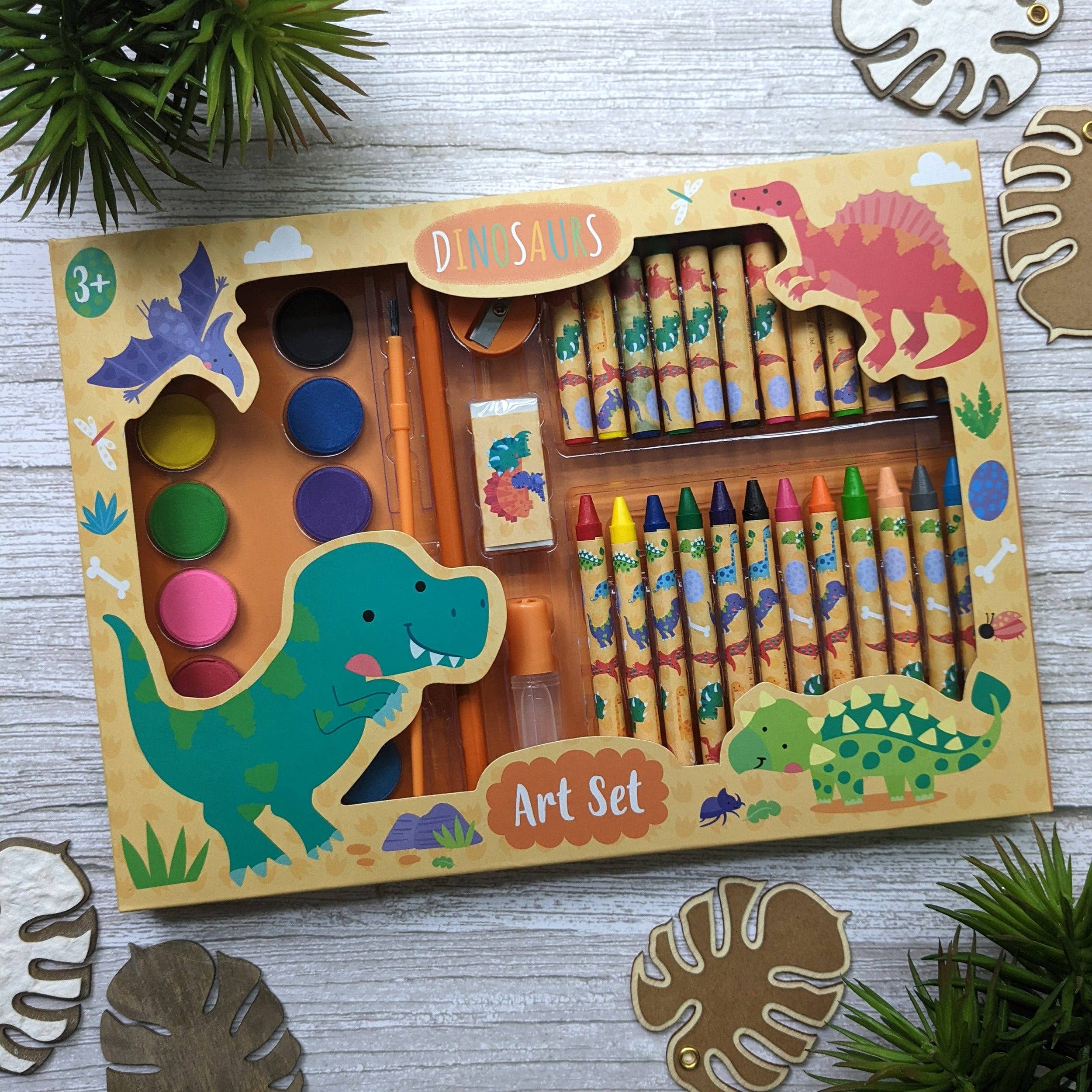 Set d'art pour enfants Dinosaurs, 42 pièces - Pour 3 à 8 ans - Comprend peintures et crayons