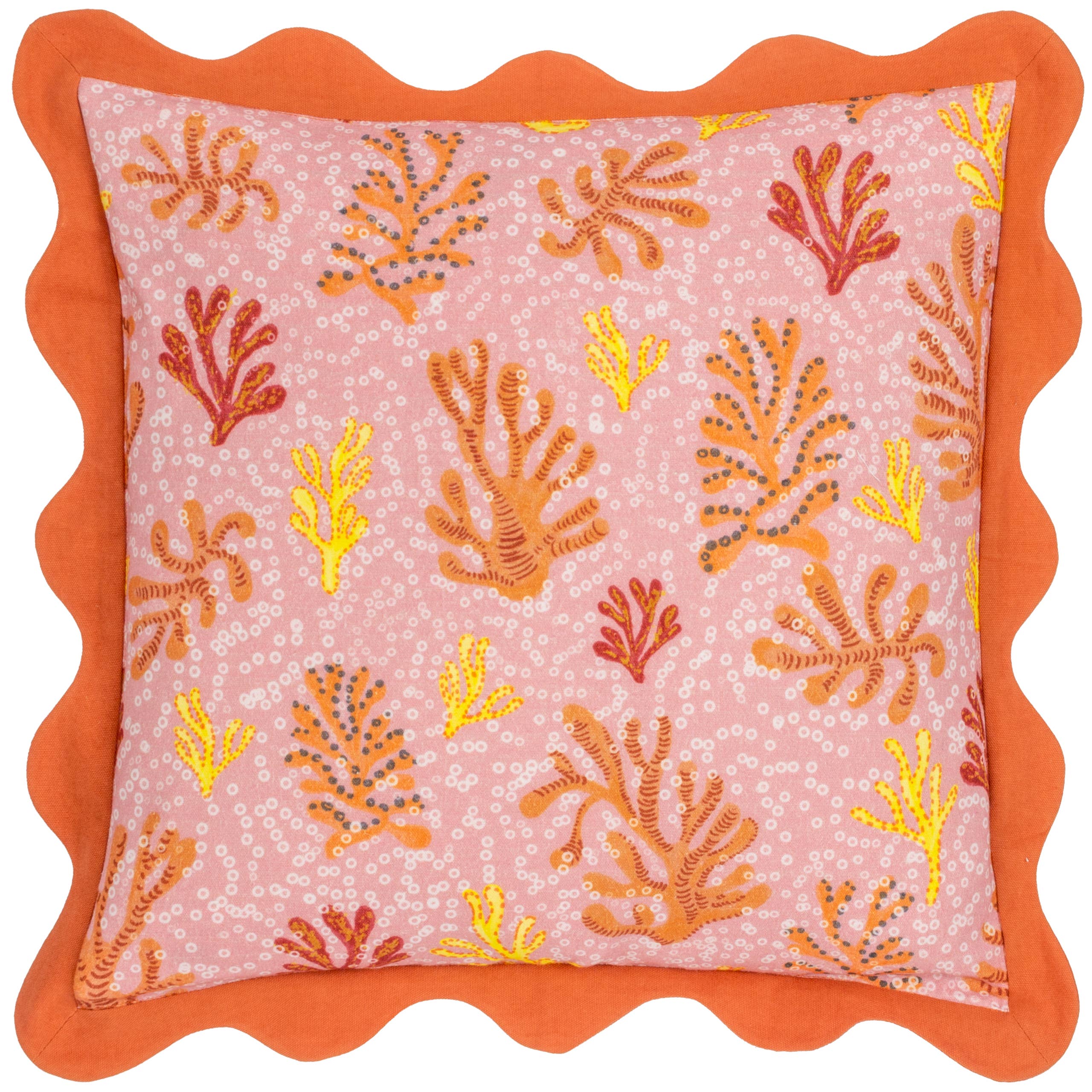 Coussin corail à bordure festonnée couleur rose sable: Rose de sable / Garni en polyester / 50 x 50 cm