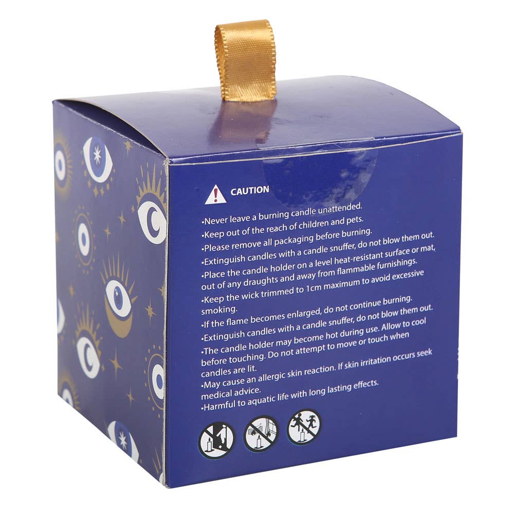 Bougie de protection à la sauge blanche et éclats de cristal avec œil omniscient
