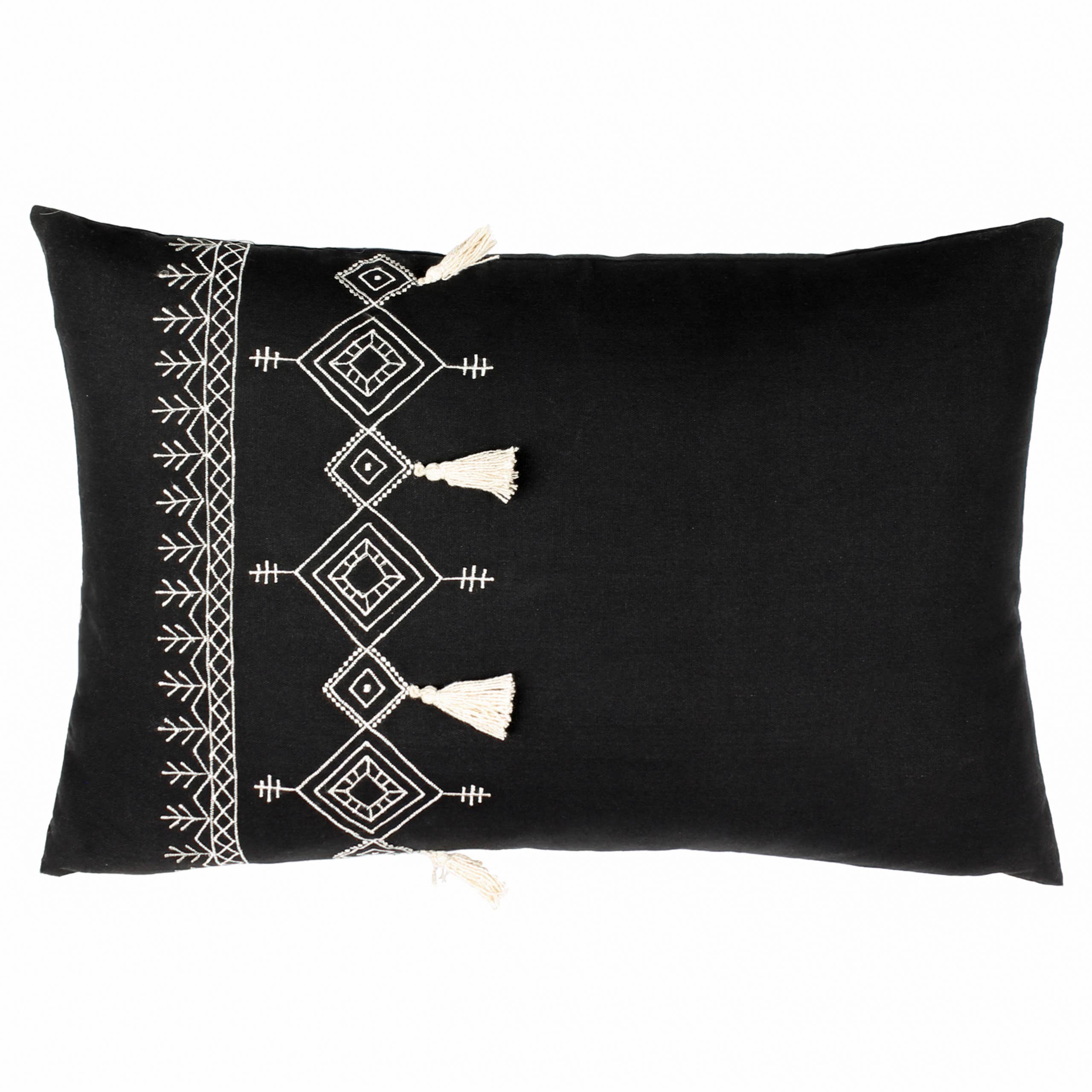 Coussin à pompons Pritta noir: Noir / Garni en polyester / 40 x 60 cm