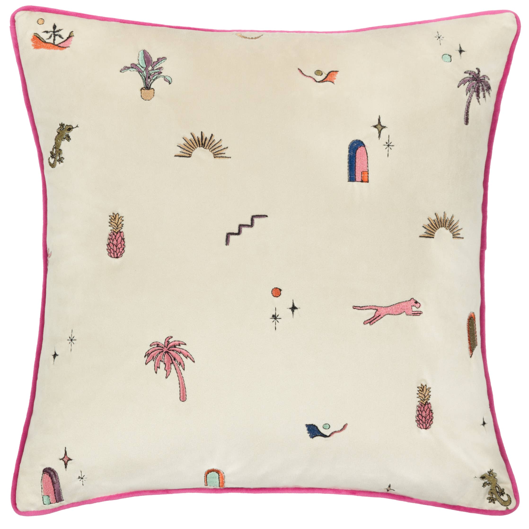 Coussin en velours brodé multicolore Eivissa: Multicolore / Garni en polyester / 43 x 43 cm