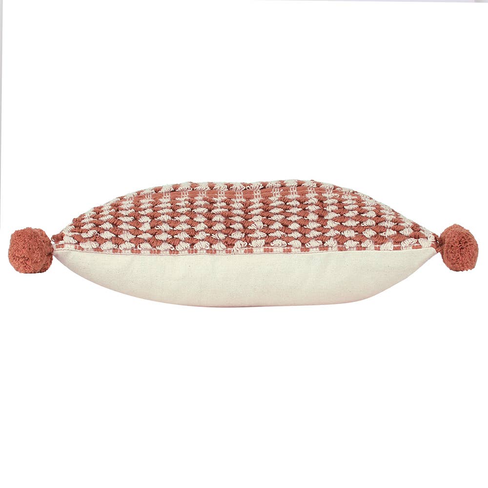 Coussin Ayaan en coton tressé avec pompons - brique: Brique / Garni en polyester / 30 x 50 cm