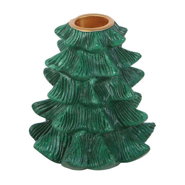 Porte-bougie de Noël en sapin vert avec bougie effilée