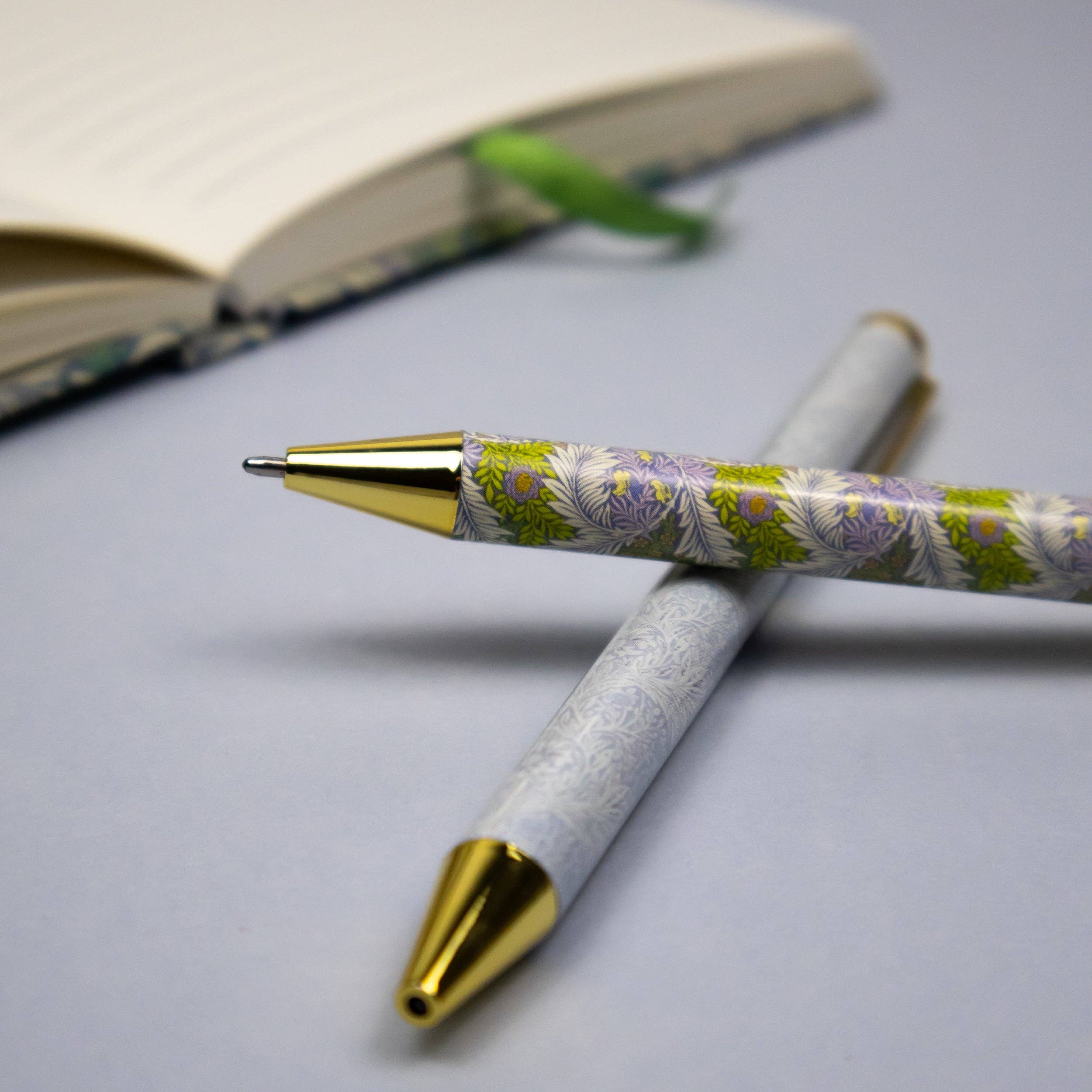 Stylos à bille Orange Grove William Morris dans une boîte cadeau – Ensemble de 3 stylos