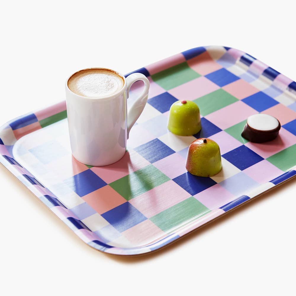 Plateau de service Vert gazon/Rose - Mélange damier - 27 x 20 cm