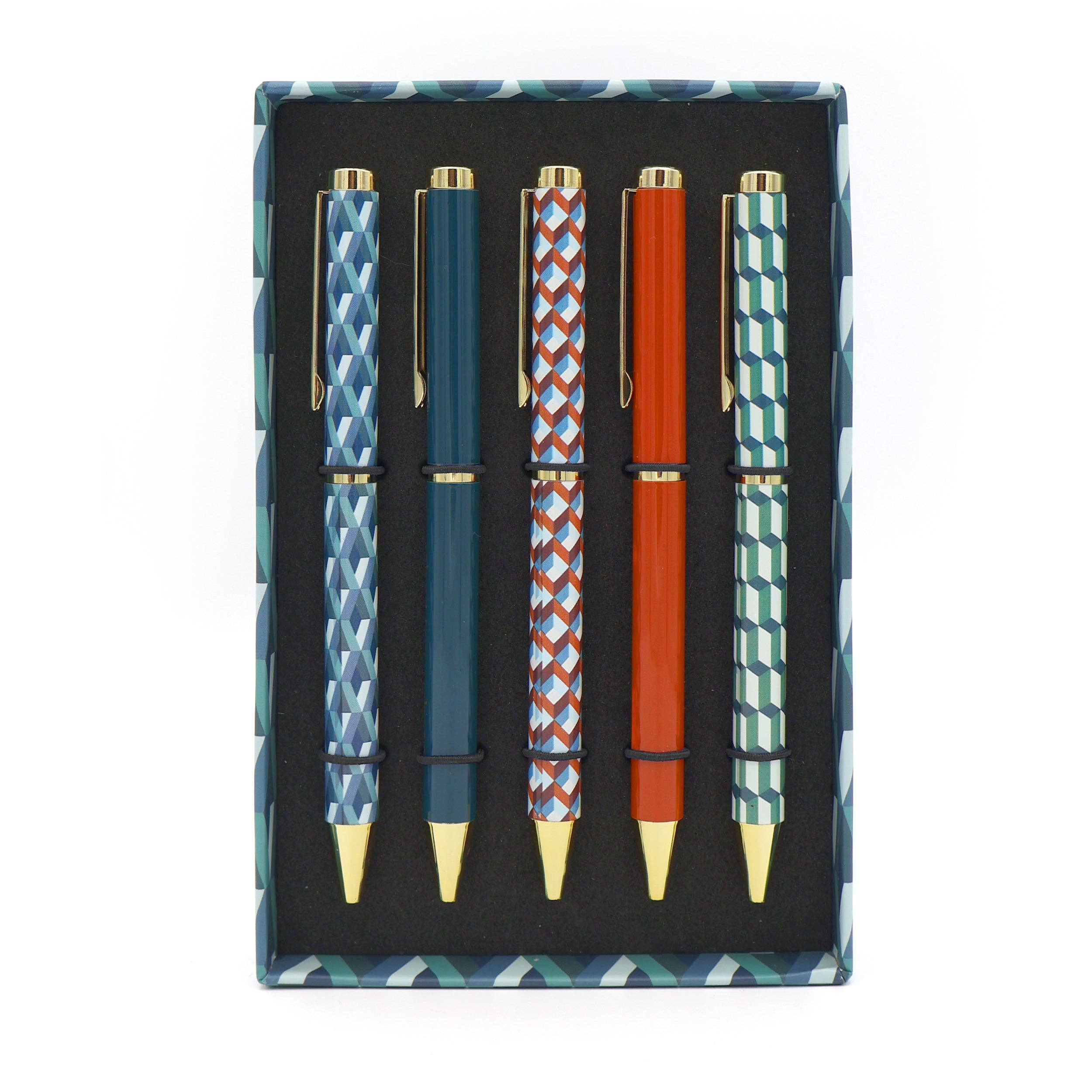 Stylos à bille Elysian Geometric Mixte Design dans une boîte-cadeau — Ensemble de 5 stylos
