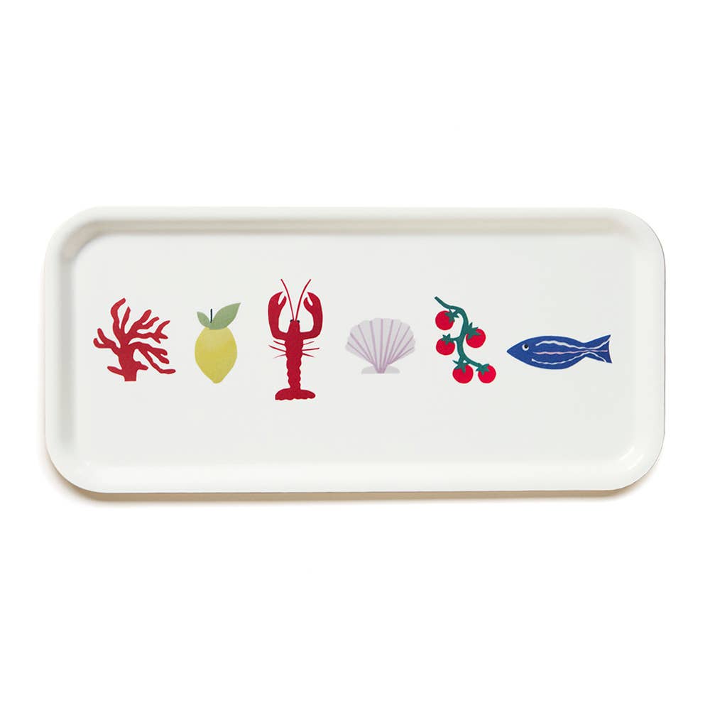 Plateau de service rectangulaire « Seaside Lunch » crème - 32 x 15 cm
