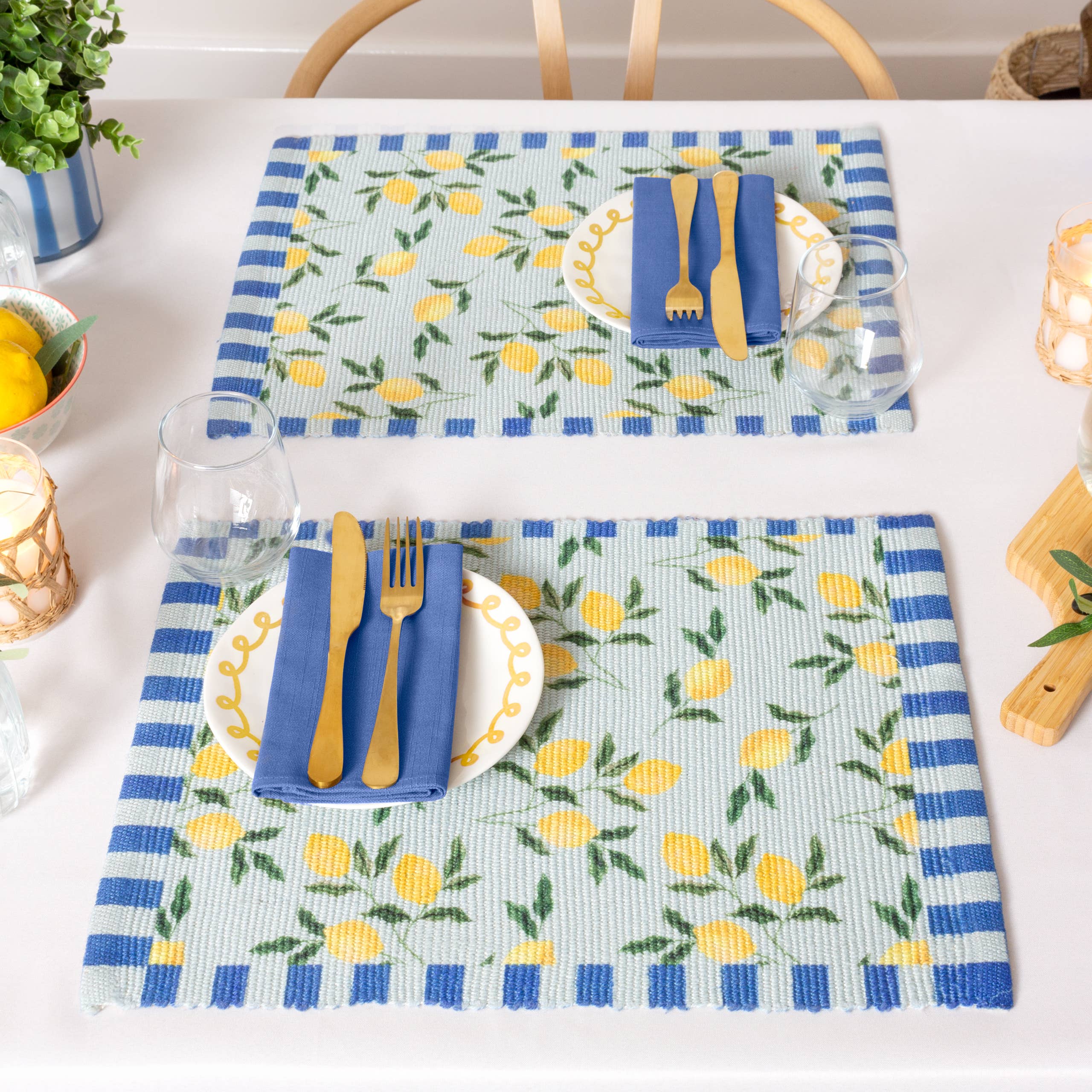 Set de 4 sets de table intérieur/extérieur Lemons, bleu: Bleu / 46 x 36 cm