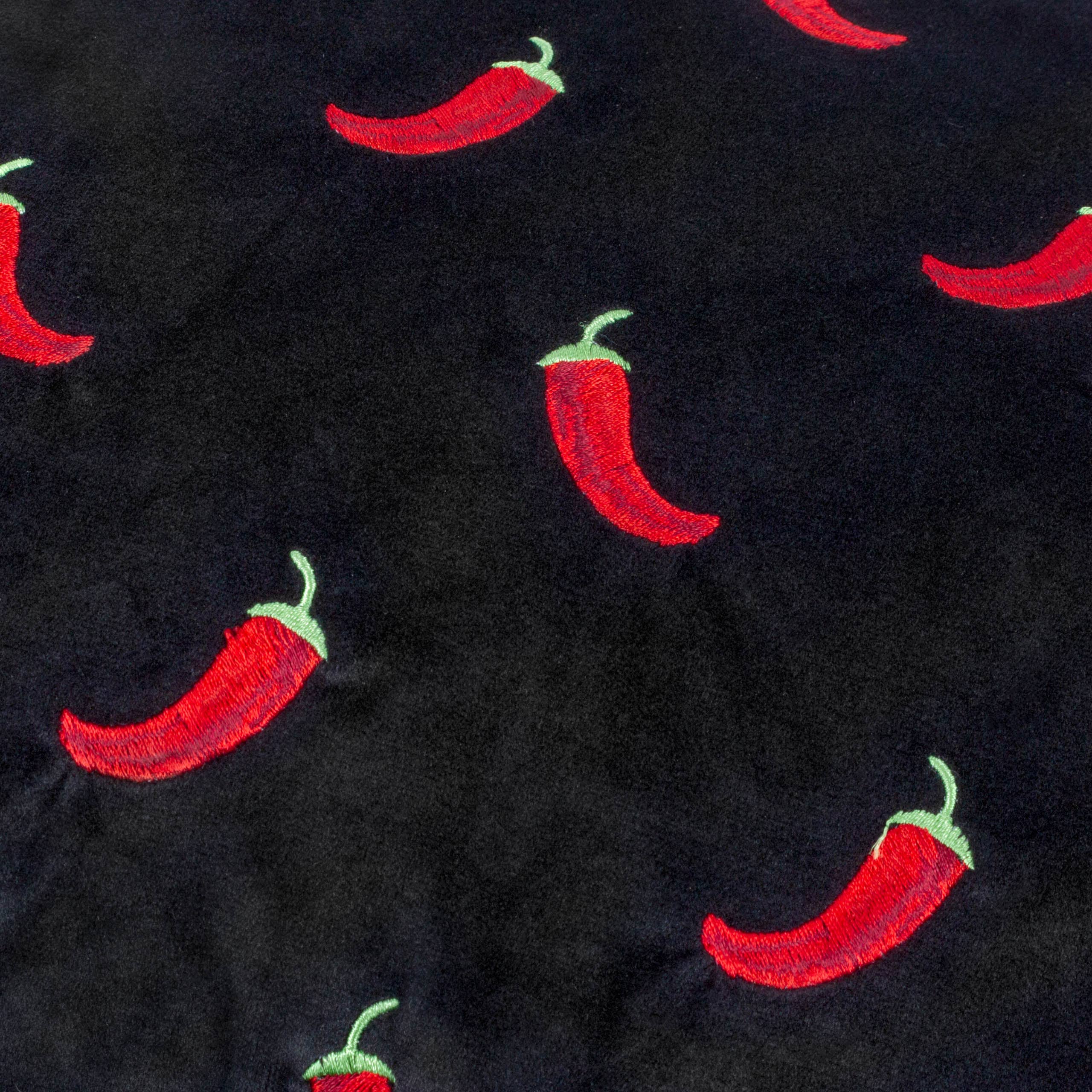 Coussin noir brodé de piments: Noir / Garni en polyester / 40 x 60 cm