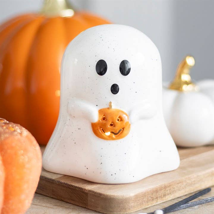 Bougeoir fantôme avec citrouille en forme de bougie chauffe-plat pour Halloween
