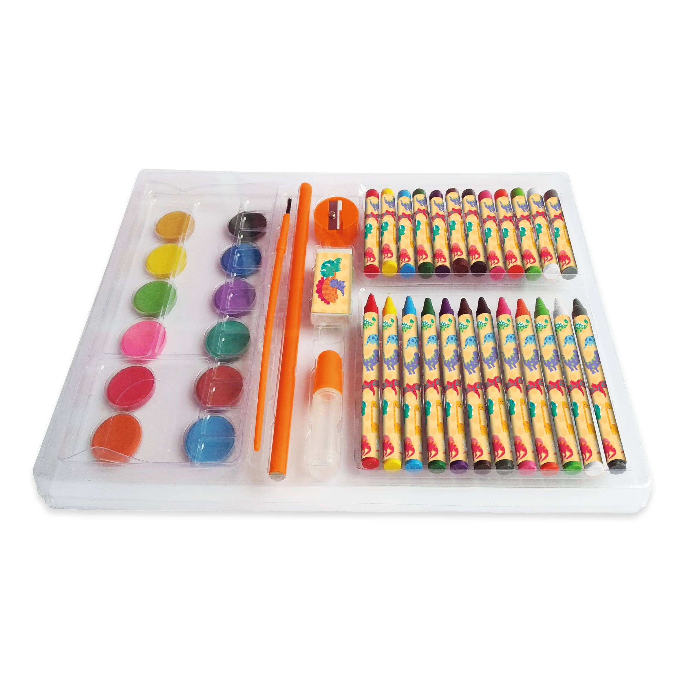 Set d'art pour enfants Dinosaurs, 42 pièces - Pour 3 à 8 ans - Comprend peintures et crayons