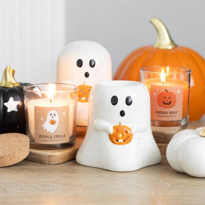 Bougeoir fantôme avec citrouille en forme de bougie chauffe-plat pour Halloween