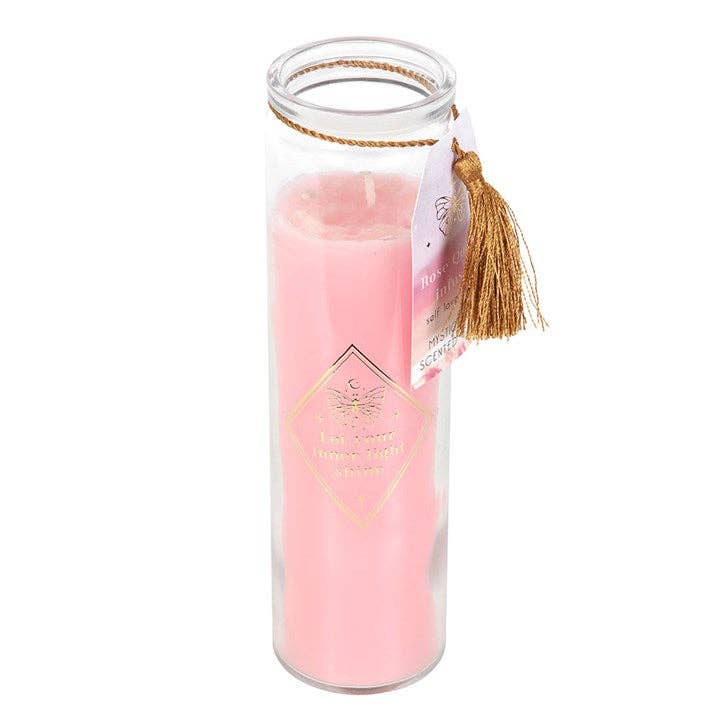 Bougie tube Mystic Rose avec cristaux de quartz rose