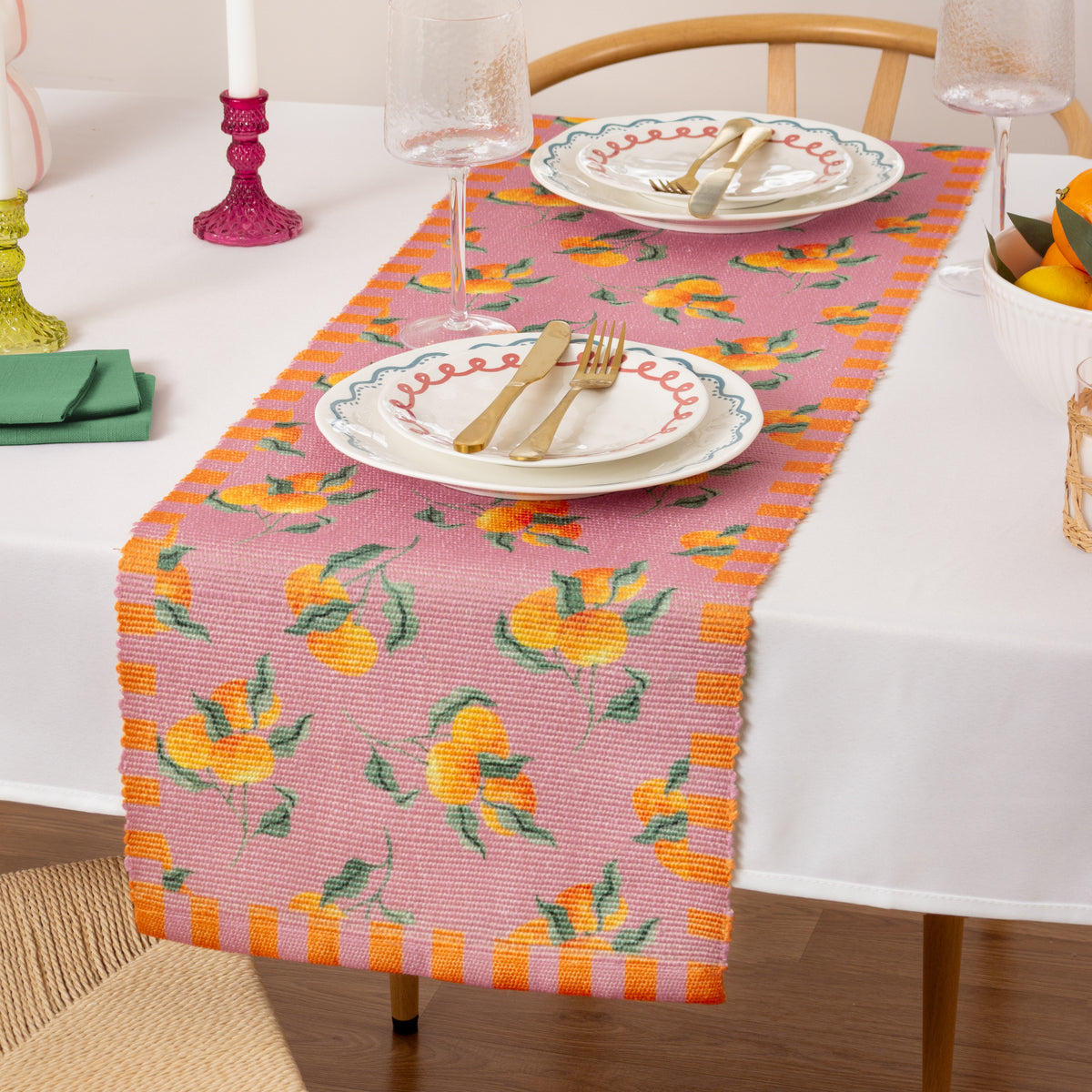 Chemin de table – Oranges – Rose – 220 × 35cm