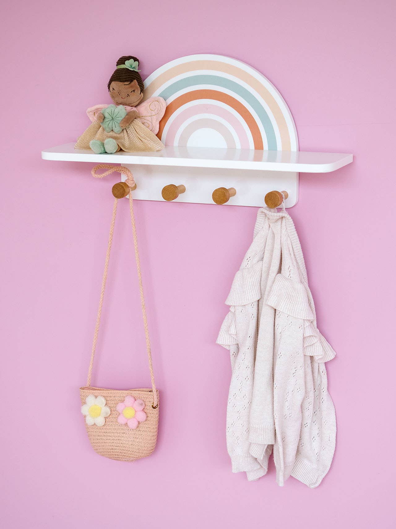 Patère murale pour enfants « Rainbow » en MDF et pin: Coloré / Environ 48 x 13 x 24 cm