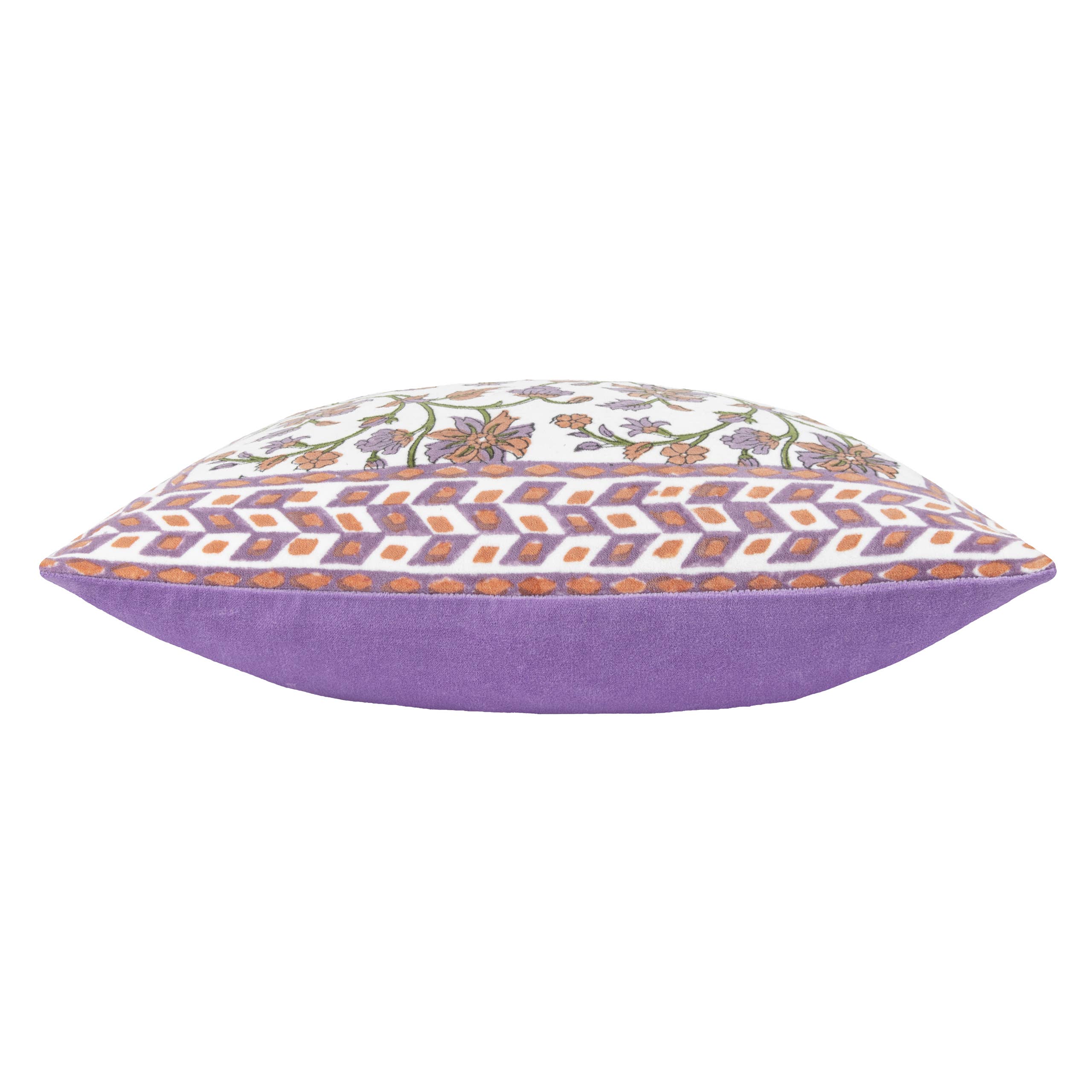 Coussin en velours de coton Mentera, lilas/corail: Lilas/Corail / Garni en polyester / 50 x 50 cm