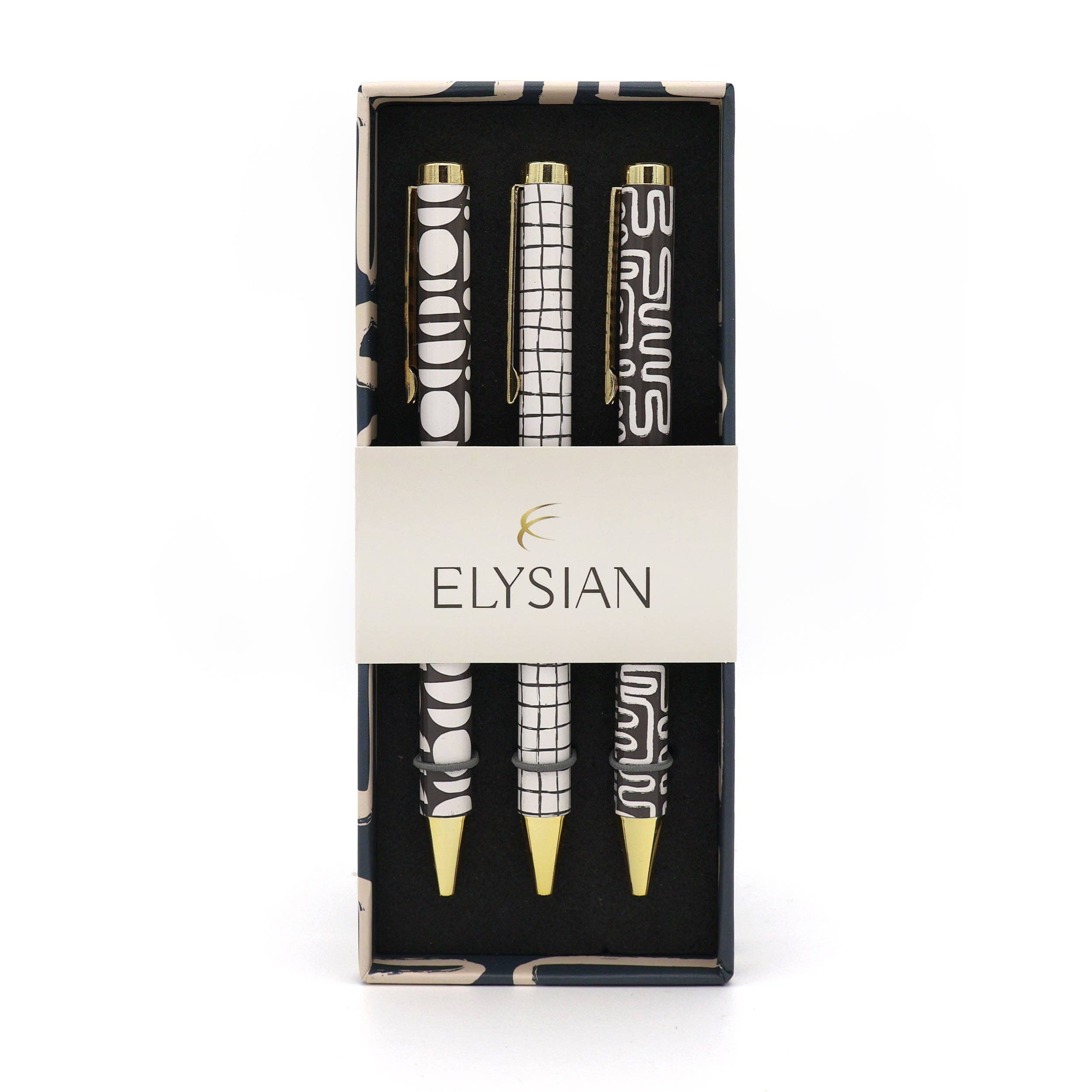 Stylos à bille Elysian Monochrome à design mixte dans une boîte cadeau — Ensemble de 3 stylos