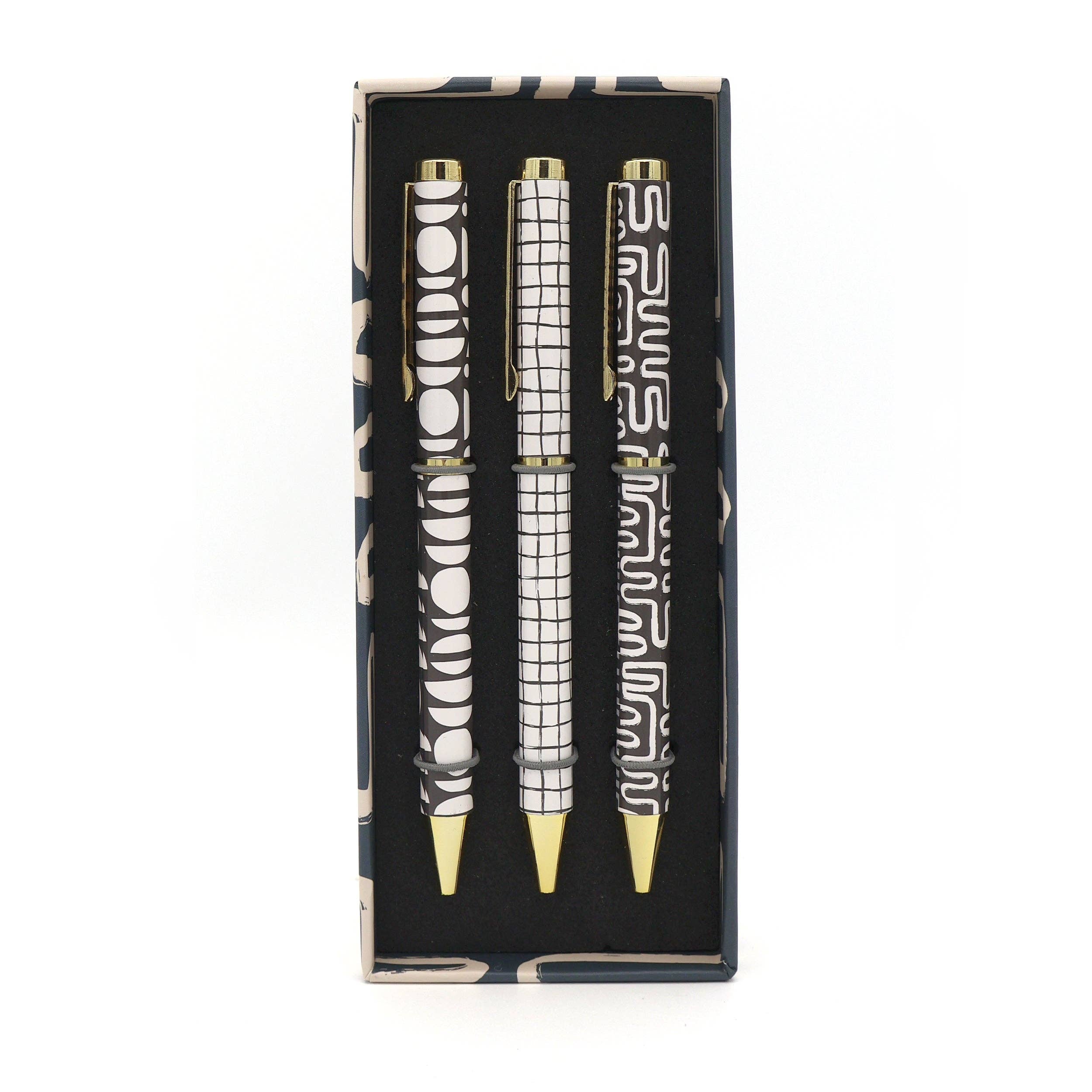 Stylos à bille Elysian Monochrome à design mixte dans une boîte cadeau — Ensemble de 3 stylos
