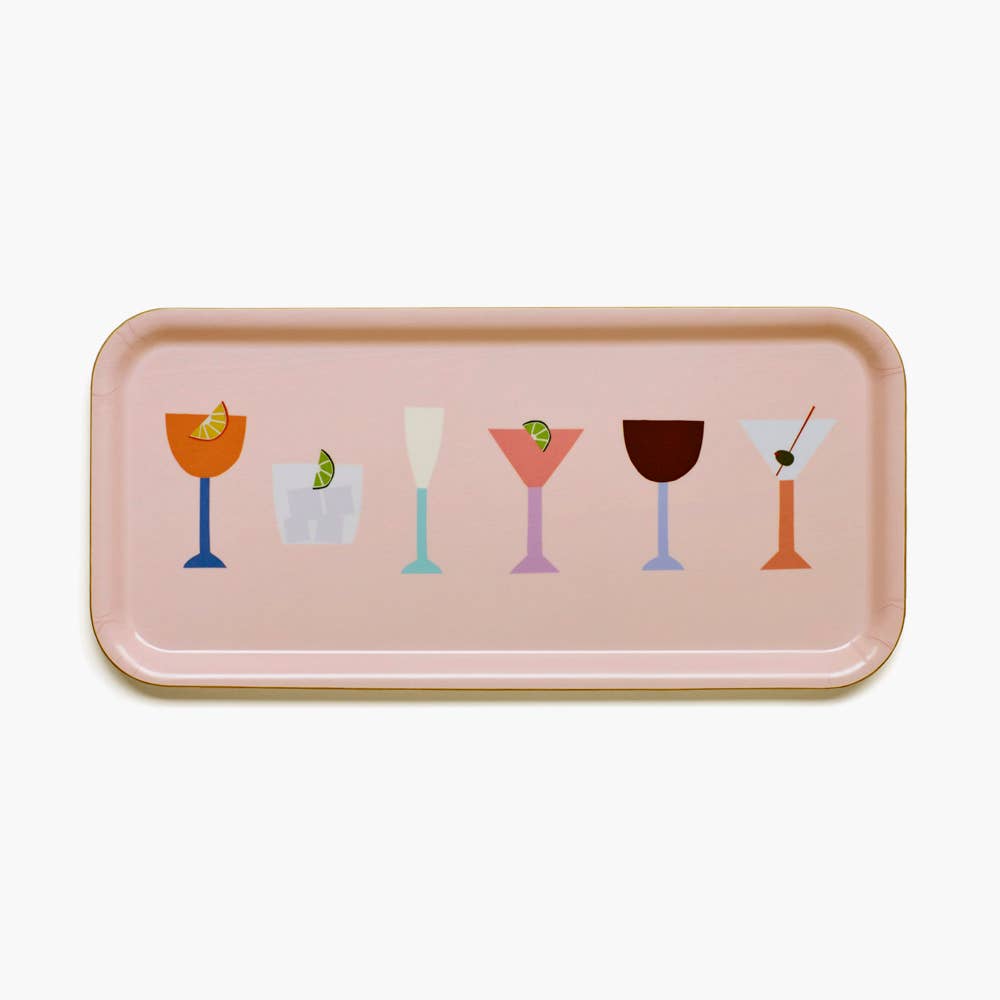 Plateau de service rectangulaire Cocktails pêche - 32 x 15 cm