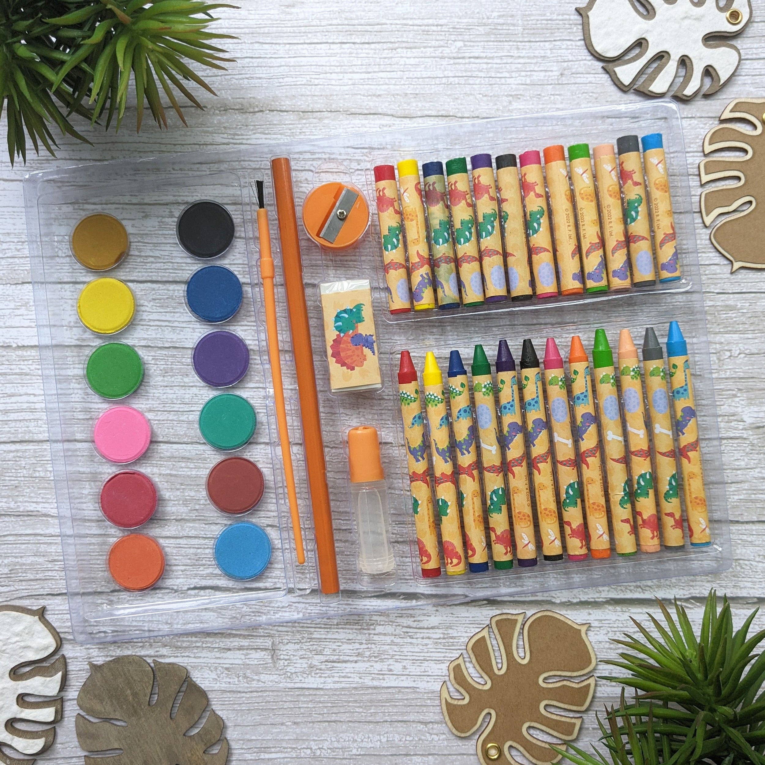 Set d'art pour enfants Dinosaurs, 42 pièces - Pour 3 à 8 ans - Comprend peintures et crayons