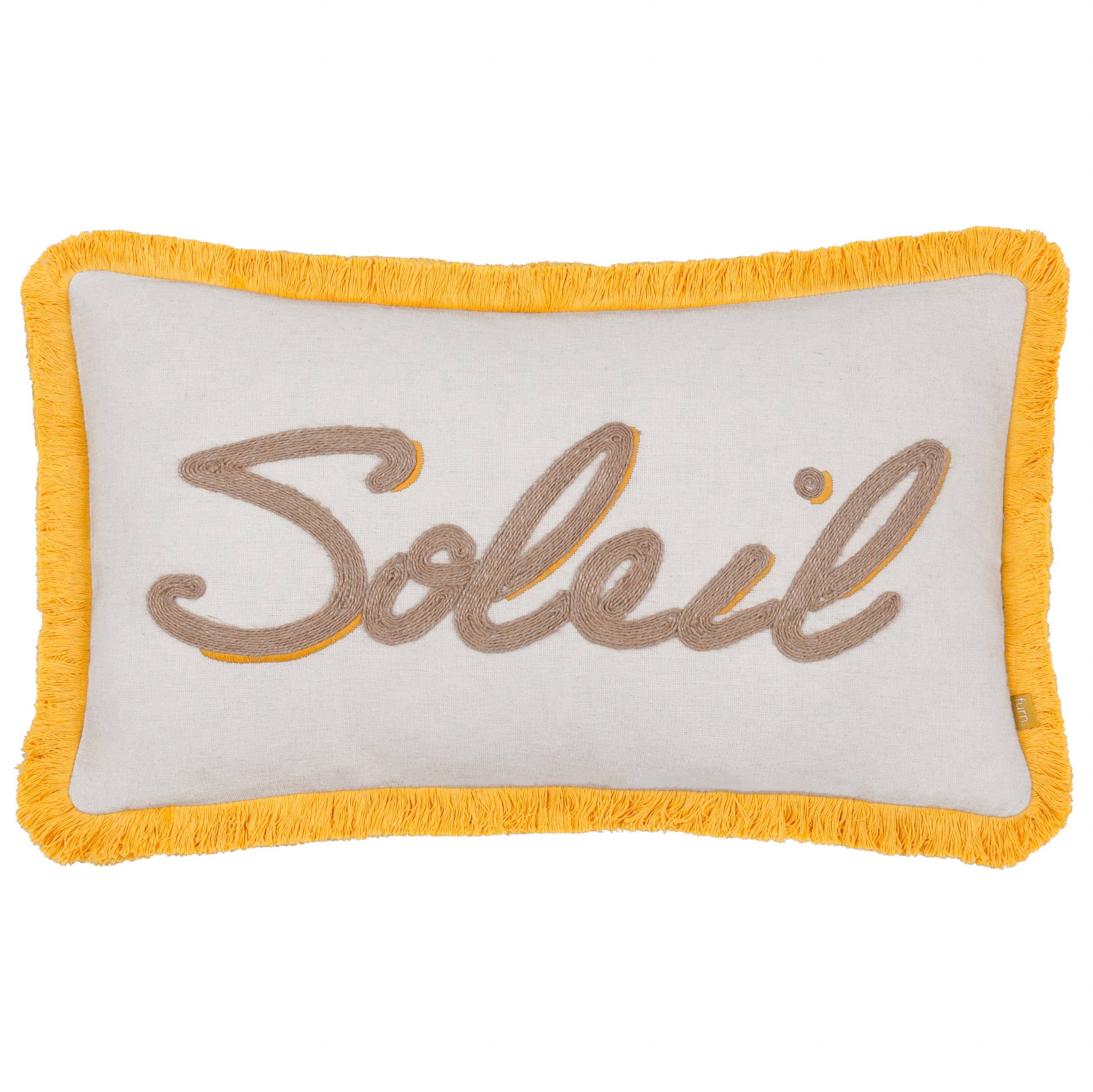 Coussin brodé Soleil jaune: Jaune / Garni en polyester / 30 x 50 cm