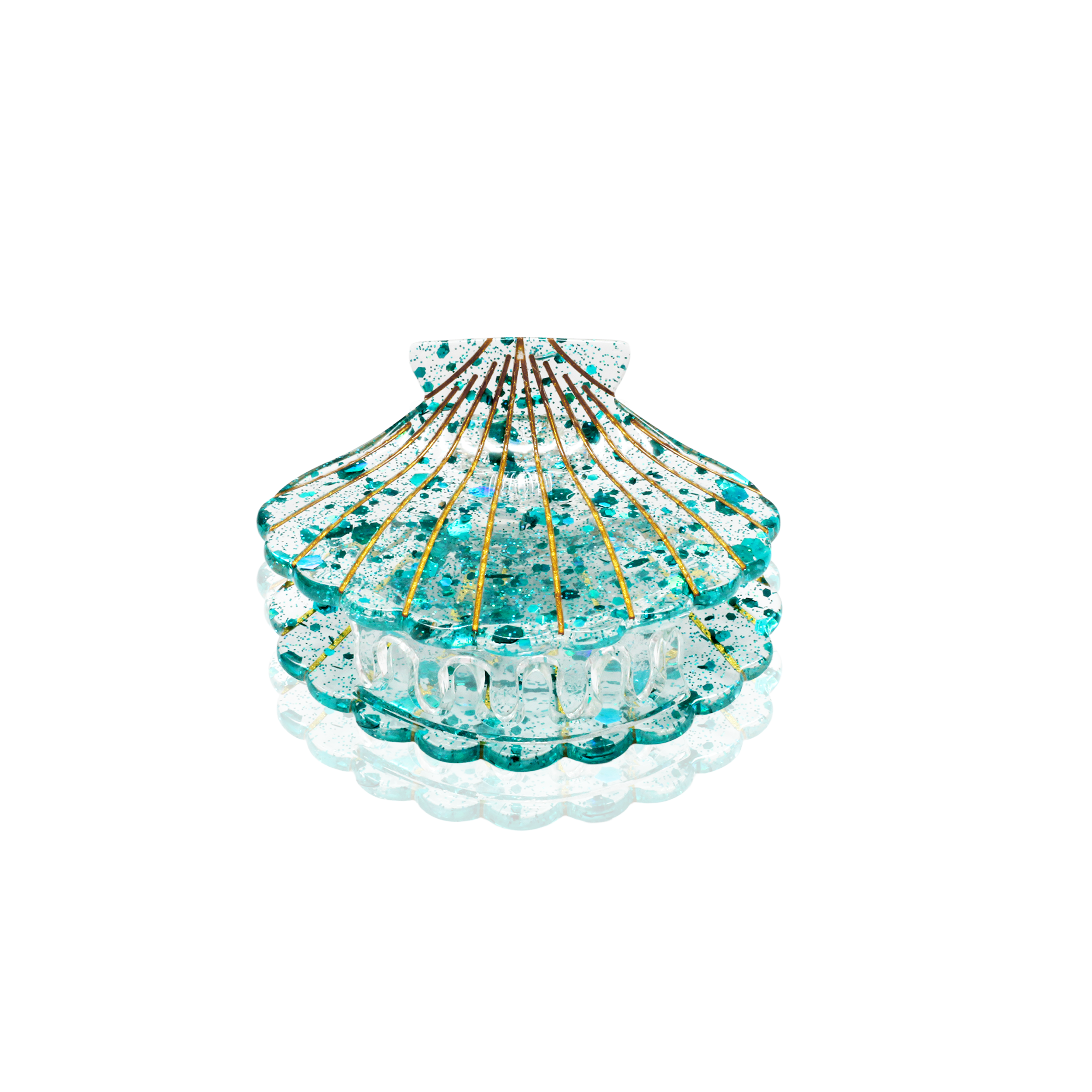 Pince à cheveux en forme de coquillage turquoise scintillant