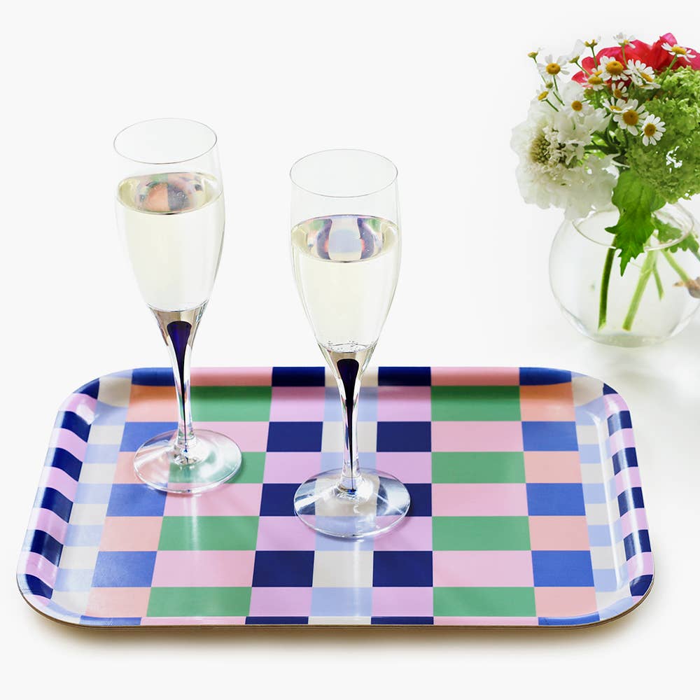 Plateau de service Vert gazon/Rose - Mélange damier - 27 x 20 cm