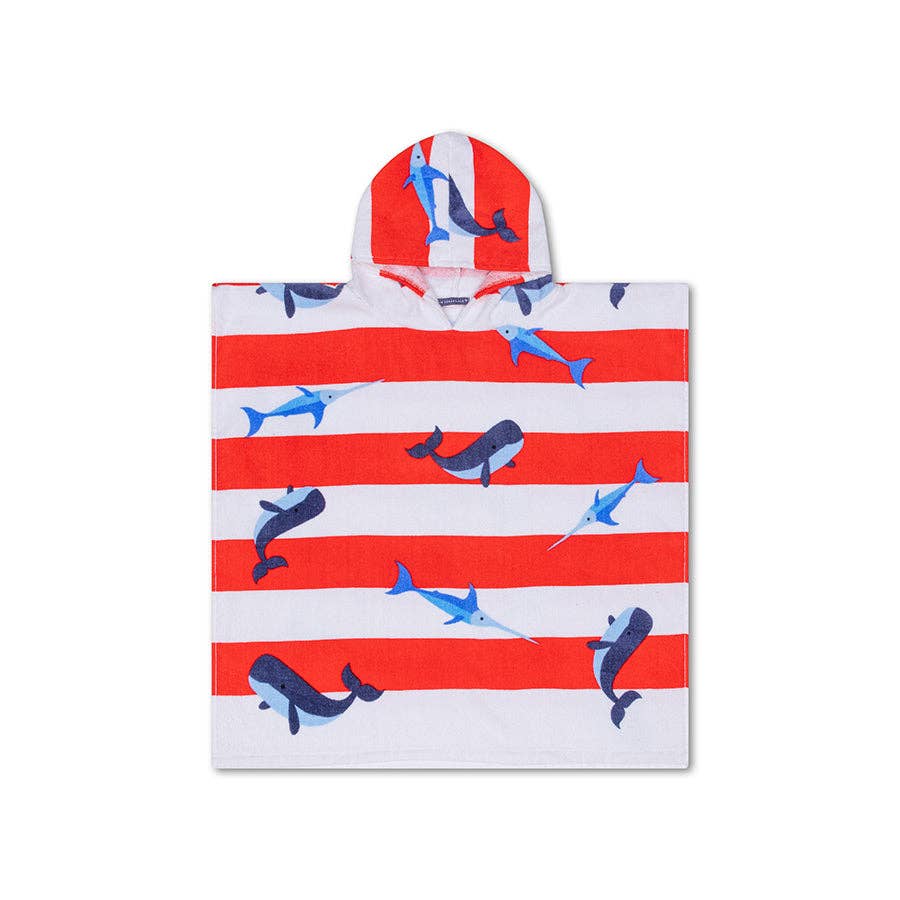 Poncho de plage - Rouge/Blanc - Rayures Océan - 65 x 65 cm