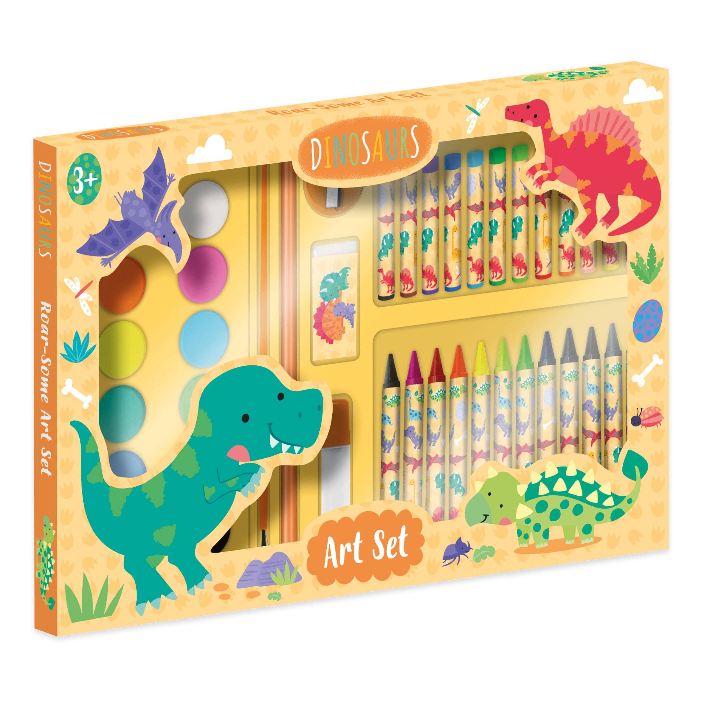 Set d'art pour enfants Dinosaurs, 42 pièces - Pour 3 à 8 ans - Comprend peintures et crayons