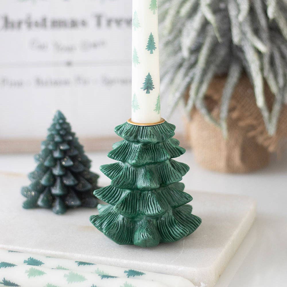 Porte-bougie de Noël en sapin vert avec bougie effilée