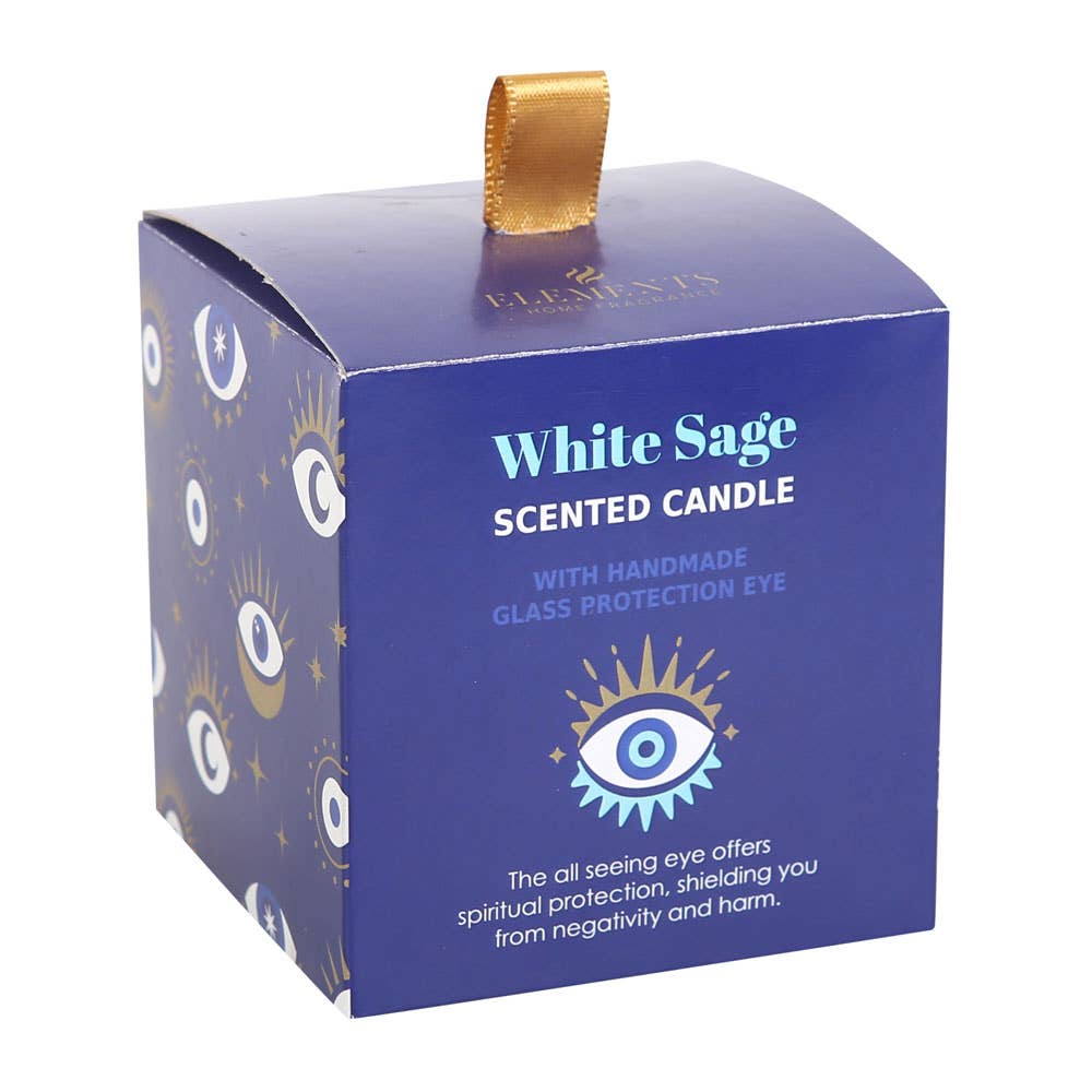 Bougie de protection à la sauge blanche et éclats de cristal avec œil omniscient