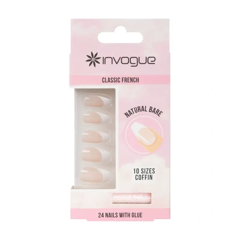 Ongles Coffin Français Nus Invogue - Paquet de 24