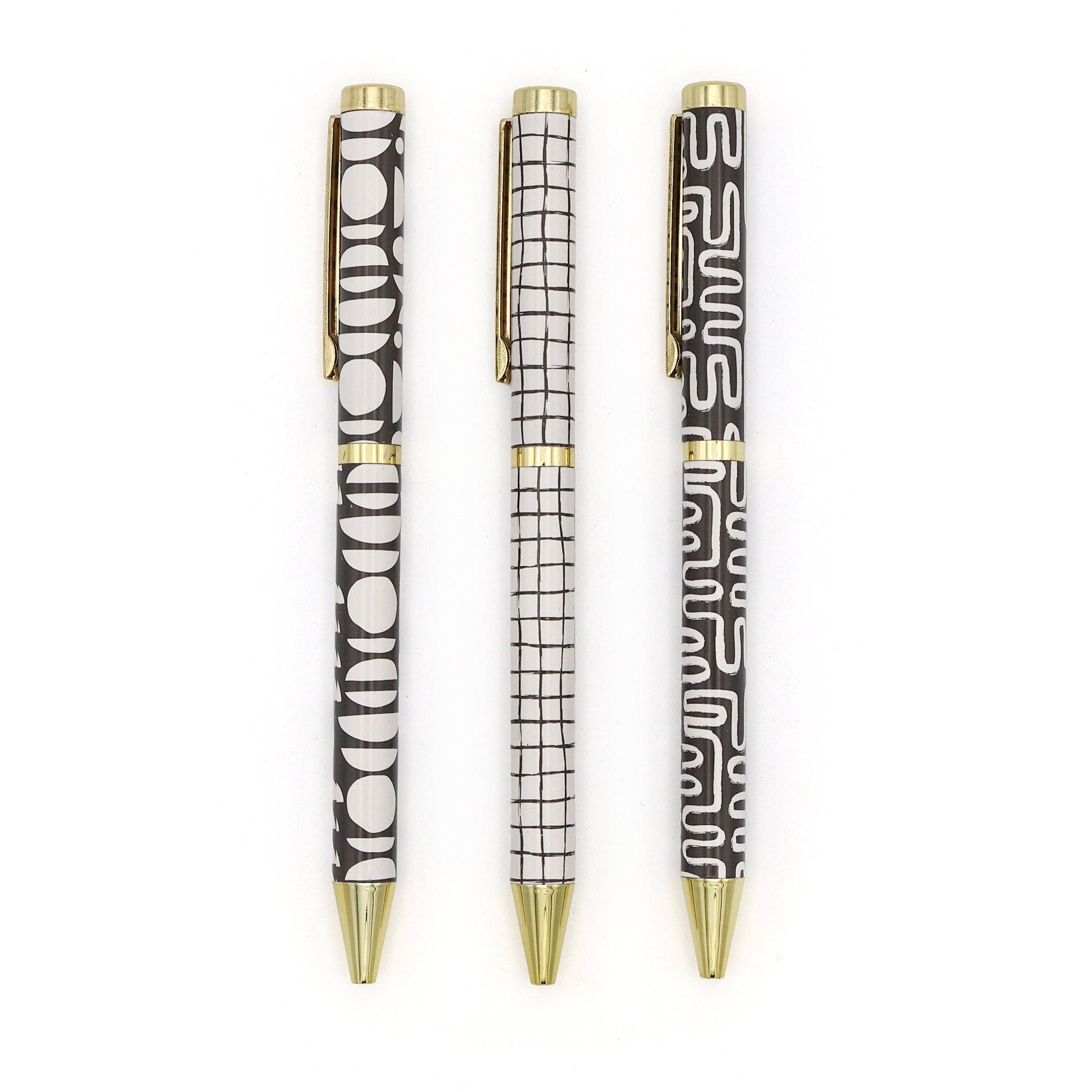 Stylos à bille Elysian Monochrome à design mixte dans une boîte cadeau — Ensemble de 3 stylos