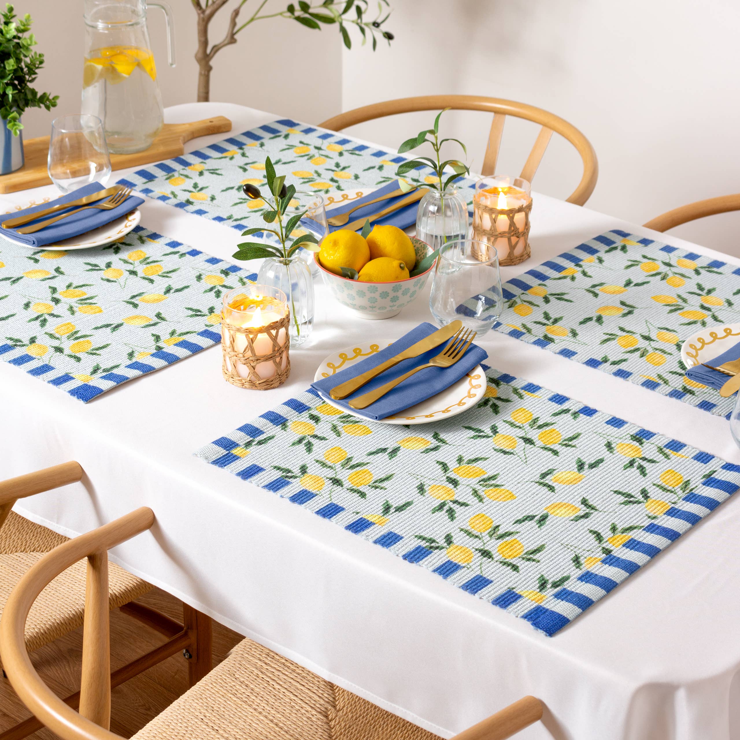 Set de 4 sets de table intérieur/extérieur Lemons, bleu: Bleu / 46 x 36 cm