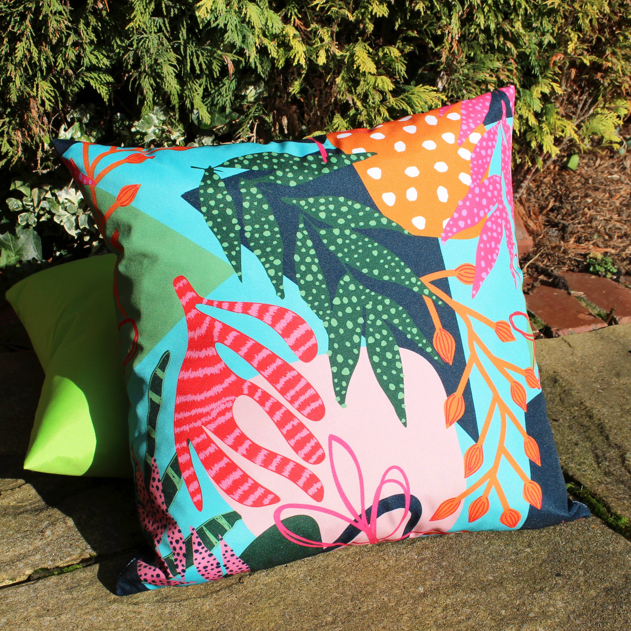 Coussin d’extérieur Coralina aqua/rose: Aqua/Rose / Polyester / 43 x 43 cm