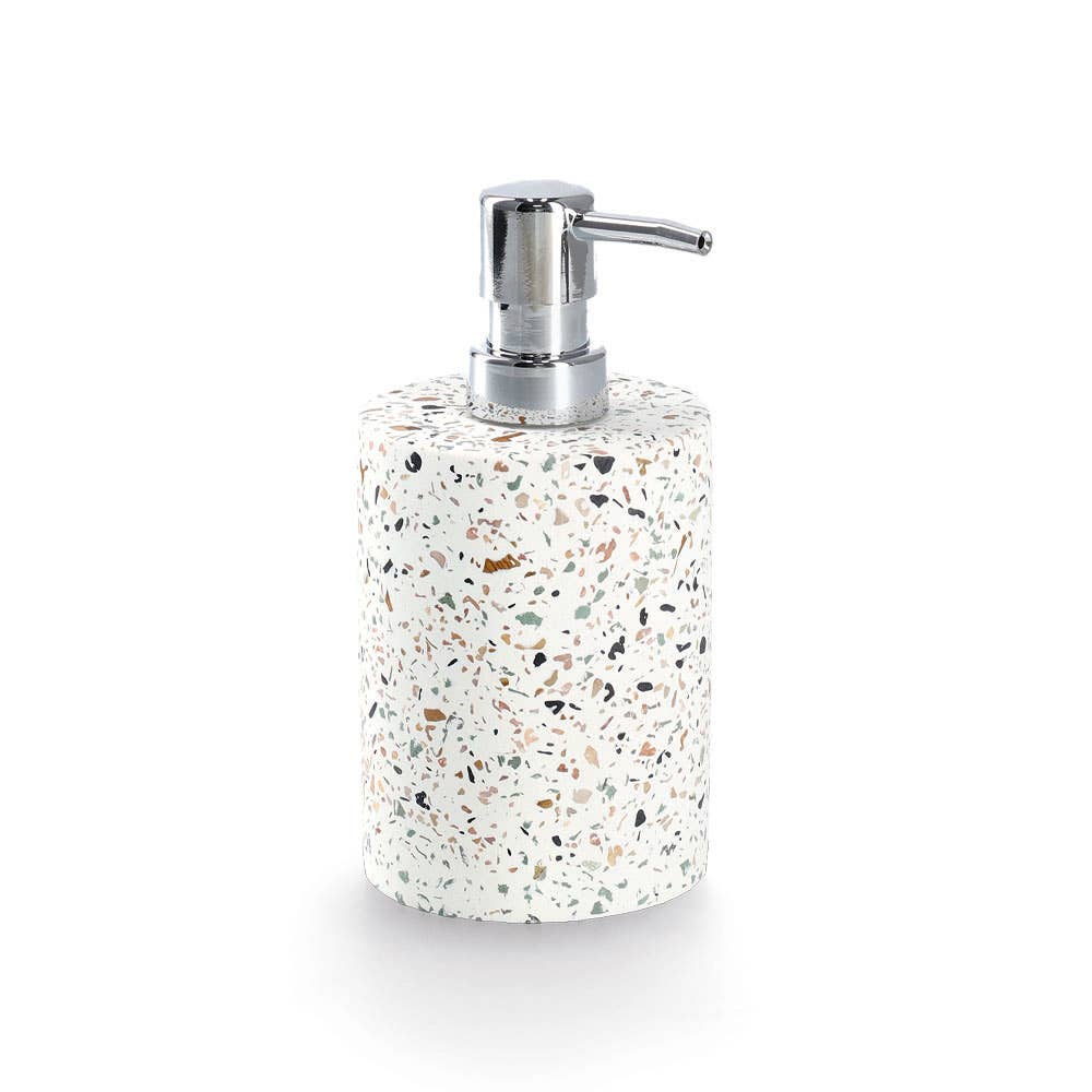 Distributeur de savon « Terrazzo » en ciment: Blanc / Env. Ø 8,2 x 16,8 cm