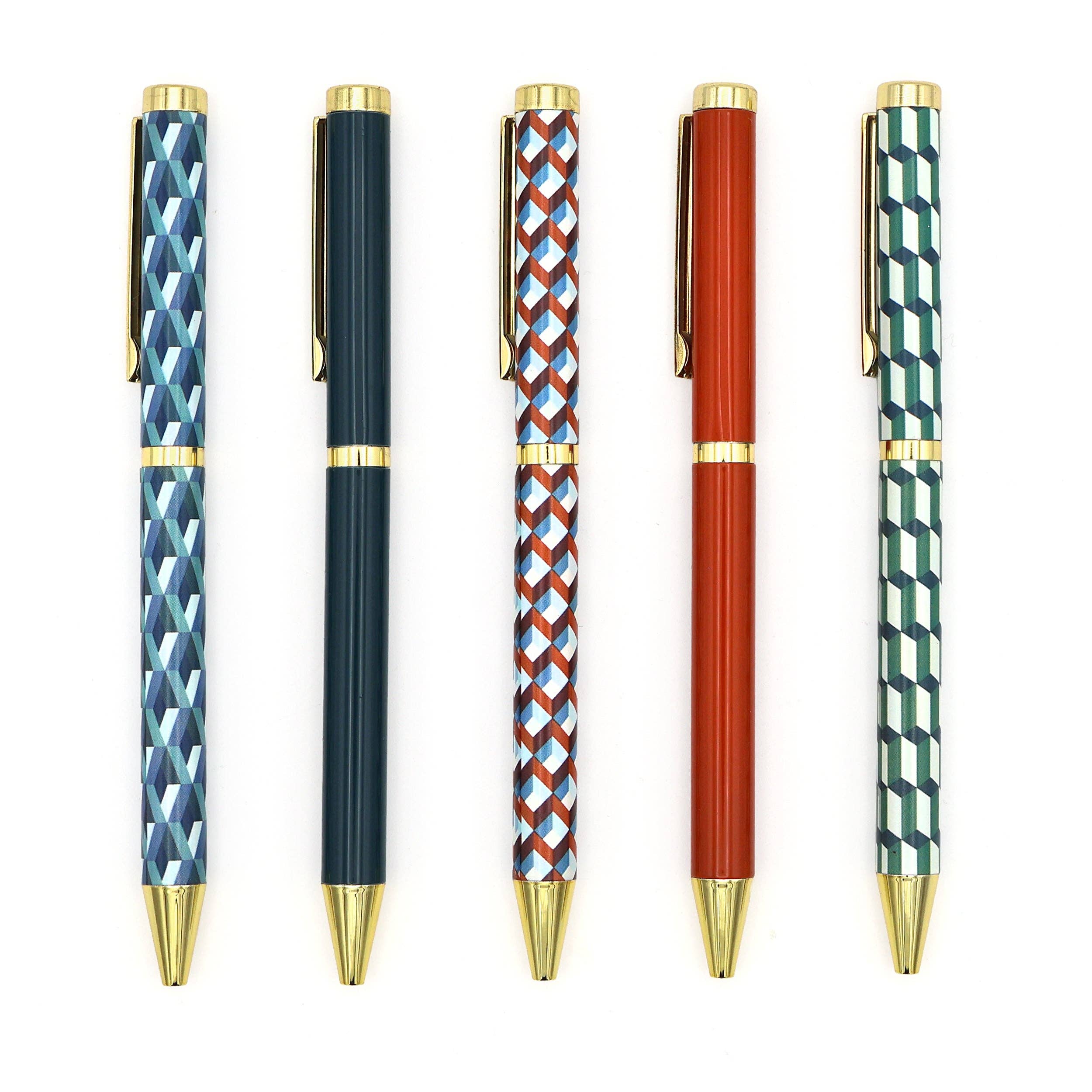Stylos à bille Elysian Geometric Mixte Design dans une boîte-cadeau — Ensemble de 5 stylos