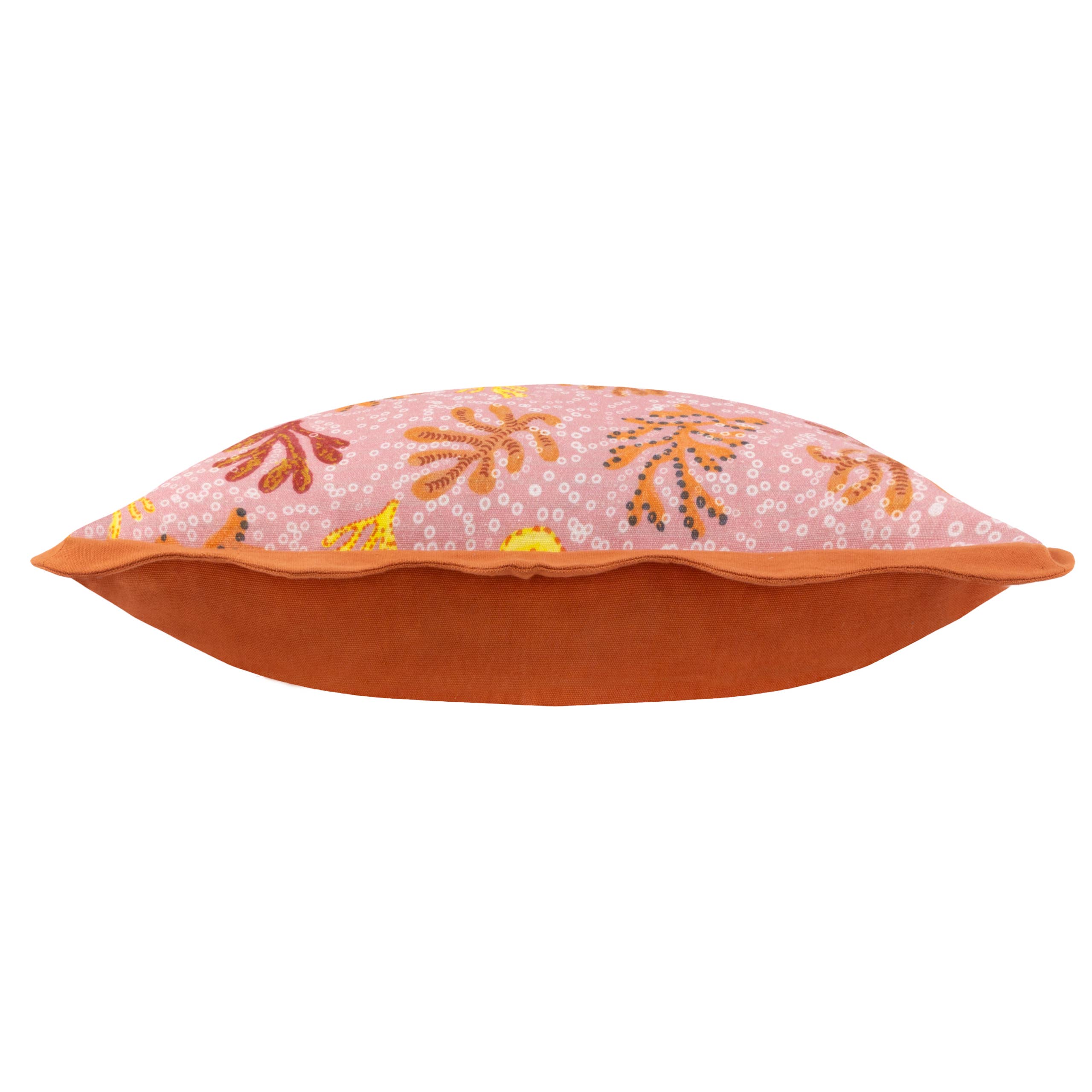 Coussin corail à bordure festonnée couleur rose sable: Rose de sable / Garni en polyester / 50 x 50 cm