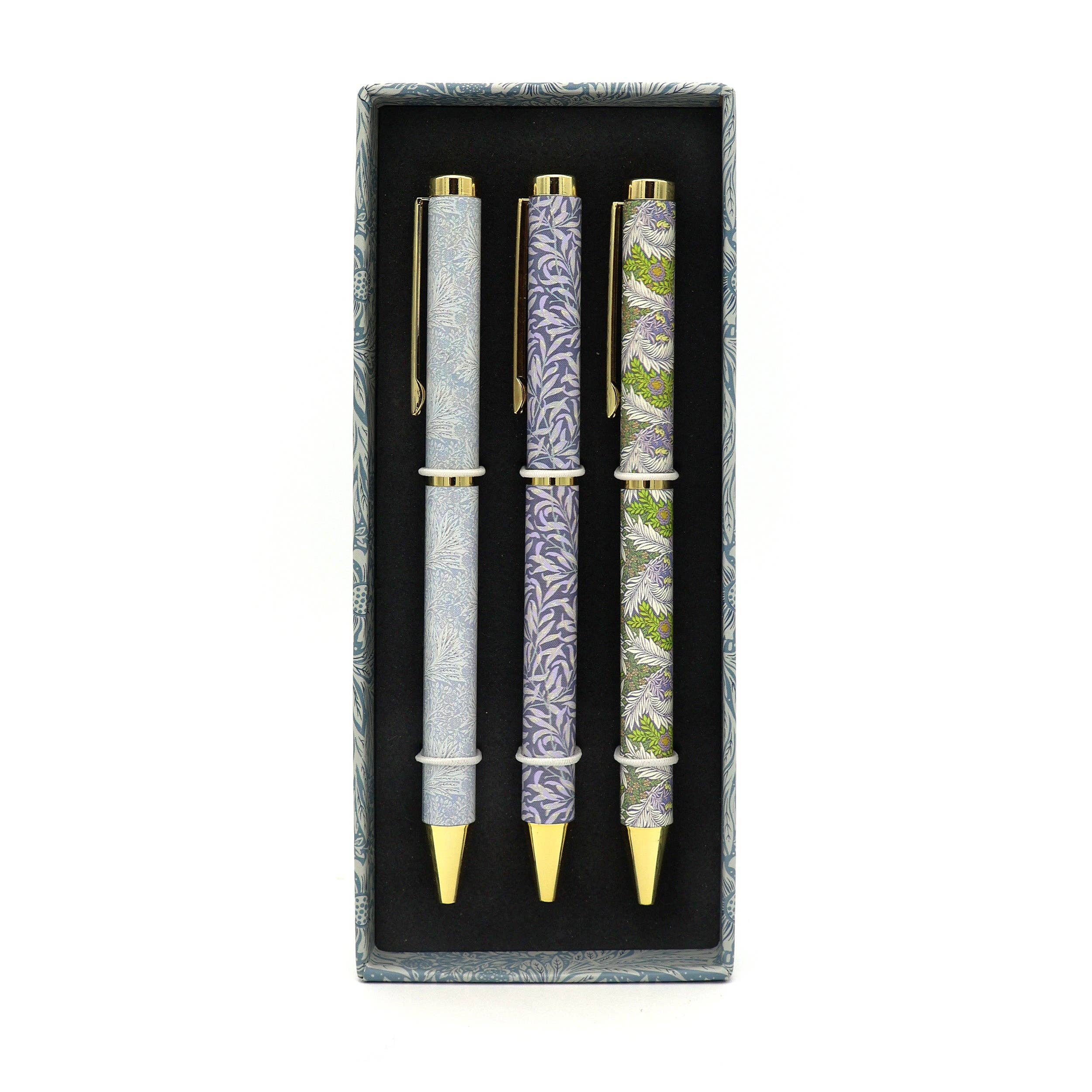 Stylos à bille Orange Grove William Morris dans une boîte cadeau – Ensemble de 3 stylos