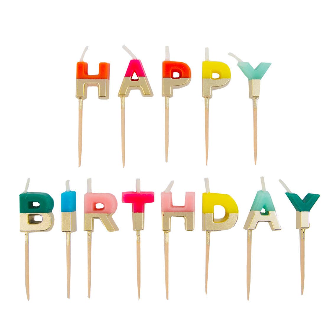 Bougies lettres arc-en-ciel « Joyeux anniversaire »