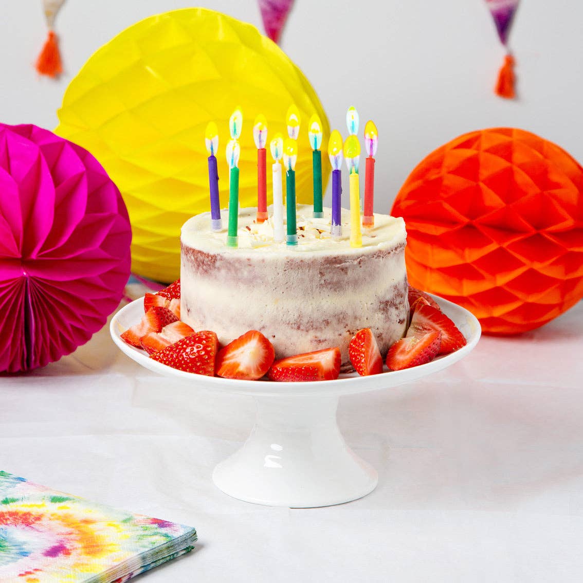 Bougies d'anniversaire à flammes colorées - lot de 12
