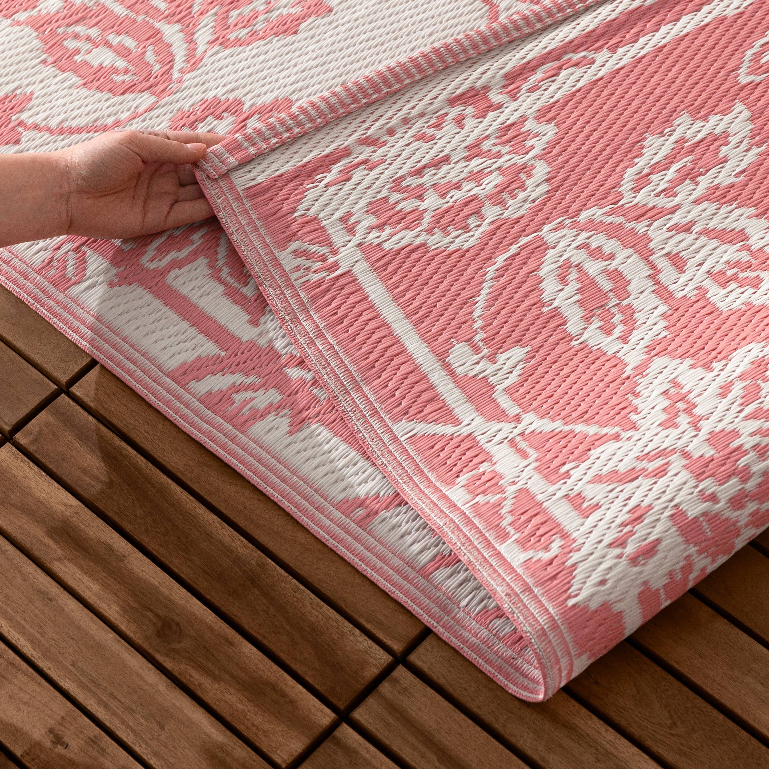 Tapis d'extérieur en jacquard tissé Anemone Pêche/Crème: Pêche/crème / 120 x 180 cm
