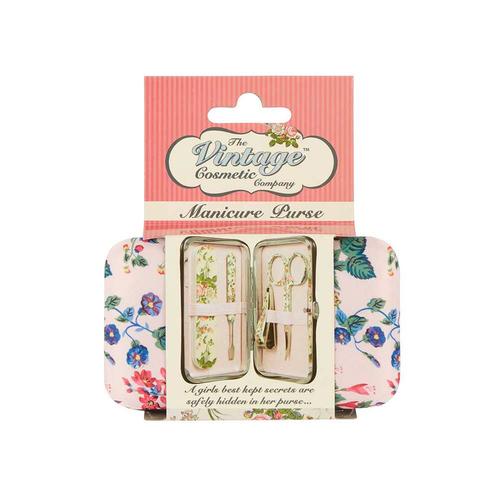 The Vintage Cosmetic Company Trousse de manucure rose à motif floral Sati