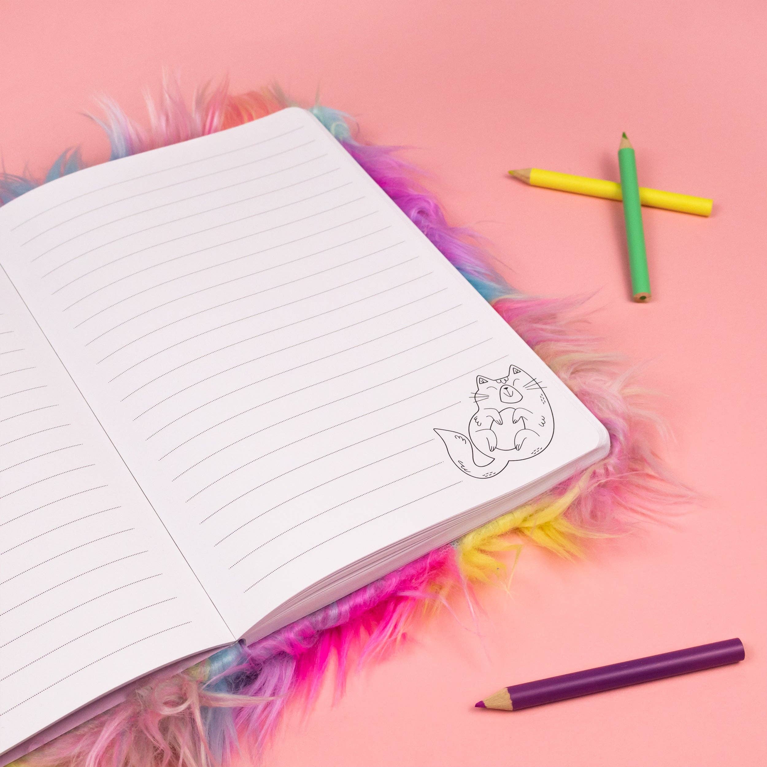 Carnet en peluche Chat Ébouriffé – Journal Doux A5 Ligné pour Enfants